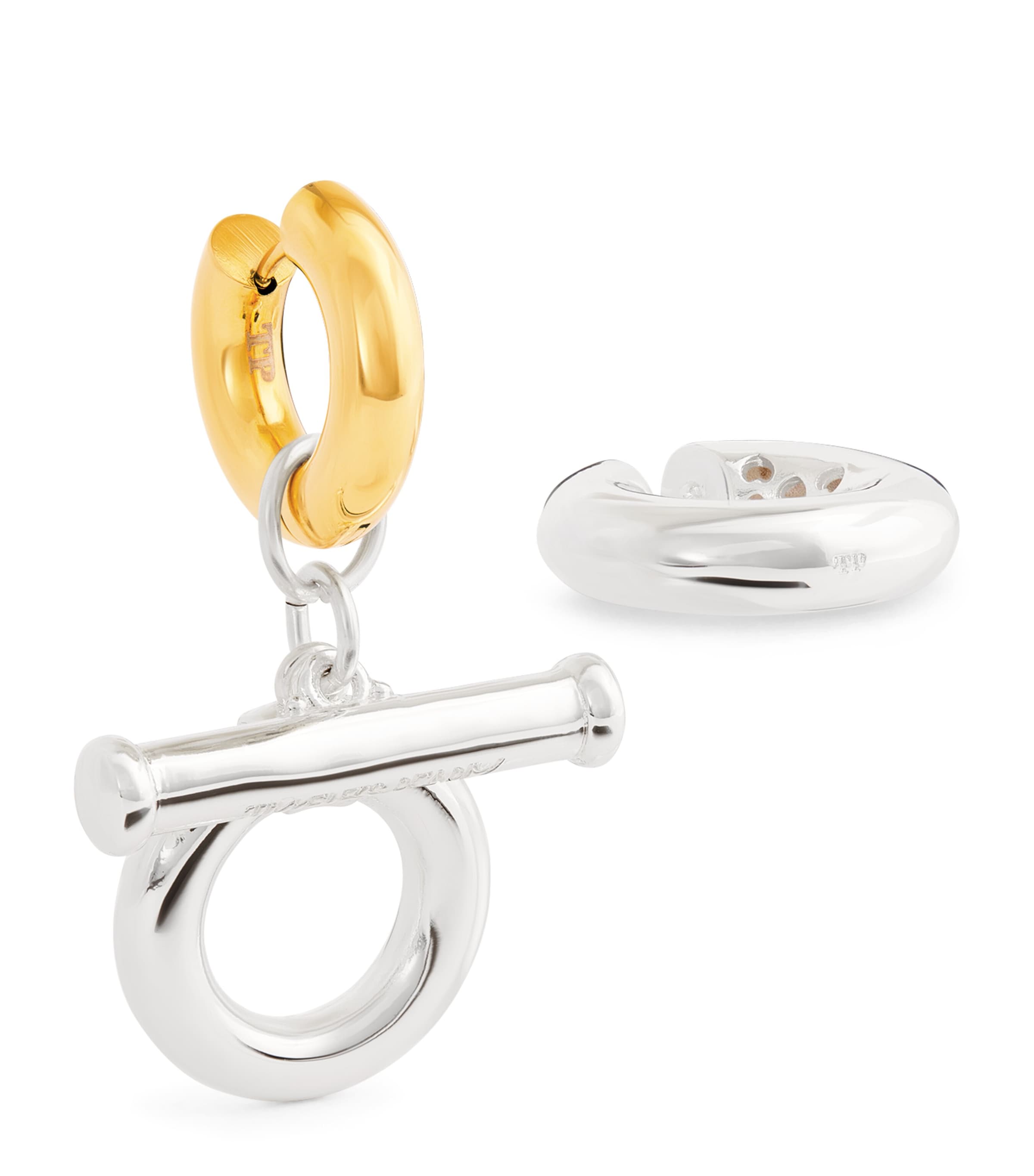 Timeless Pearly Mismatched Iconic Thick Single Hoop Earring And Ear Cuff In Gold