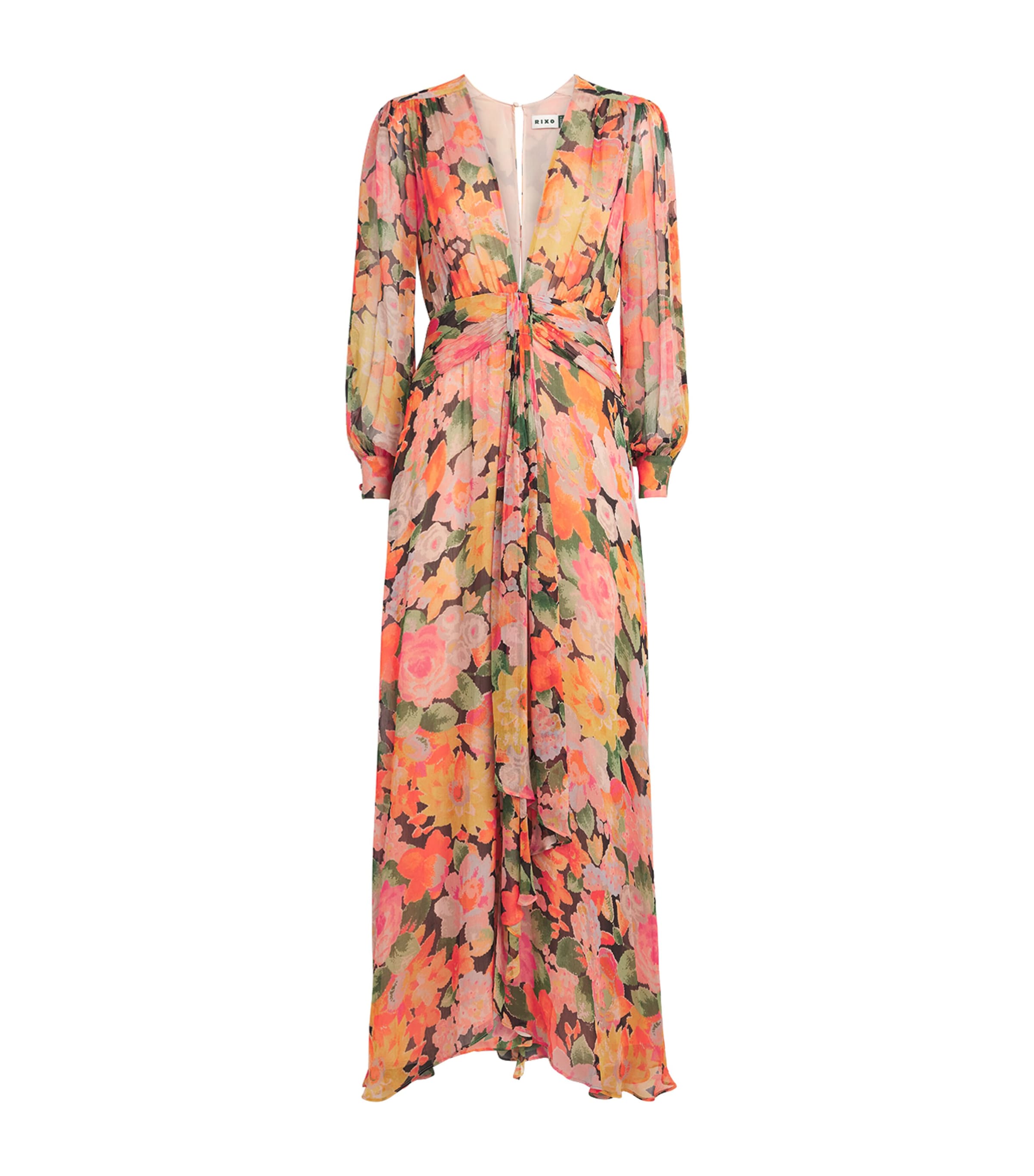 Rixo Womens Chiffon Floral Meera Maxi Dress Chelsea Floral Black Image 1