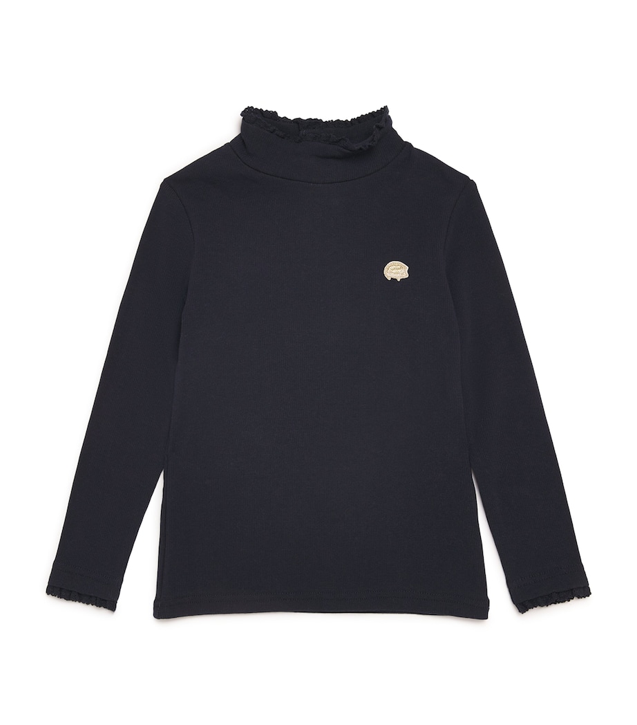 Stretch-Cotton Ruffle-Neck Sweater (3-12 Years) 4 MARINE Image 1