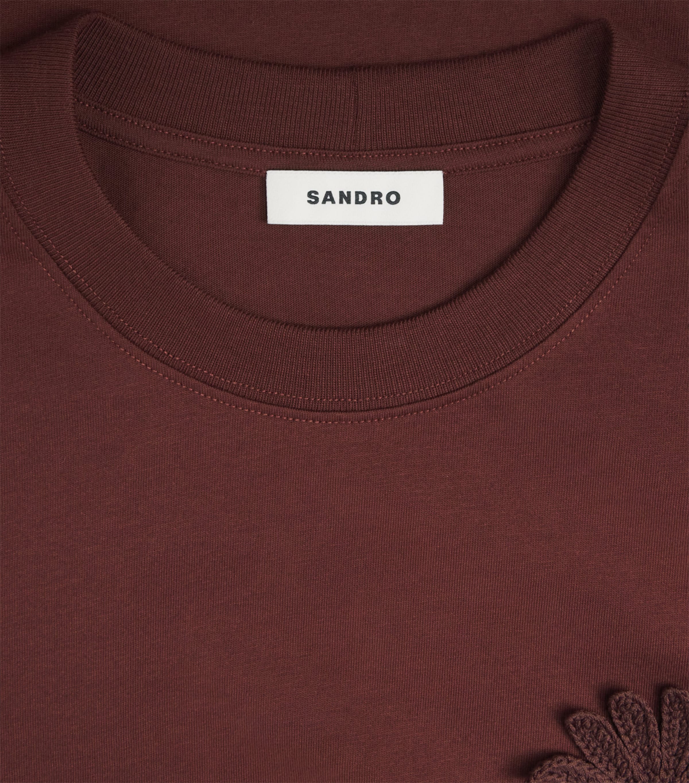 Sandro Paris Mens Cotton Crochet T-Shirt Chocolate Image 6