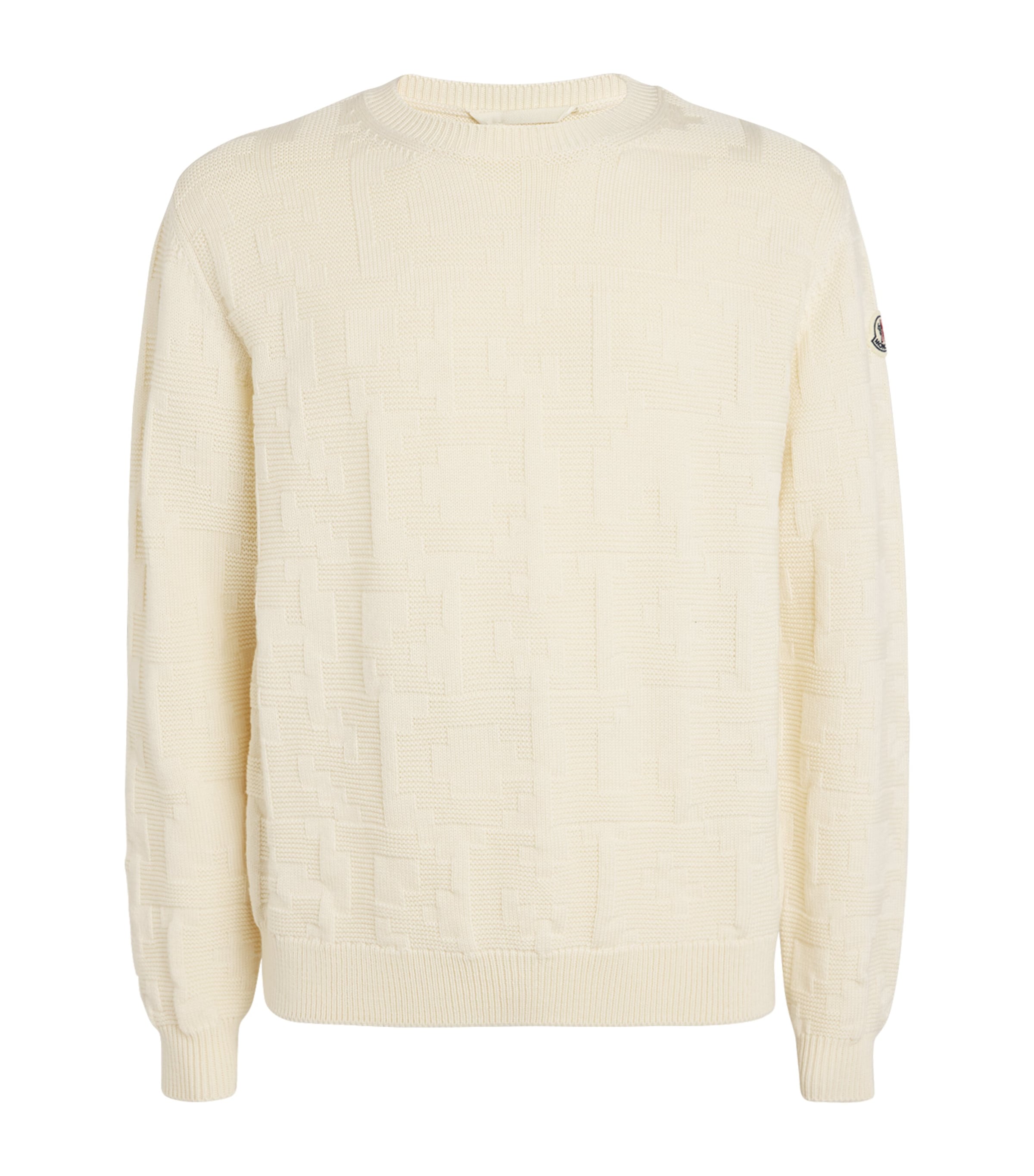 Shop Moncler Virgin Wool Logo Sweater In White