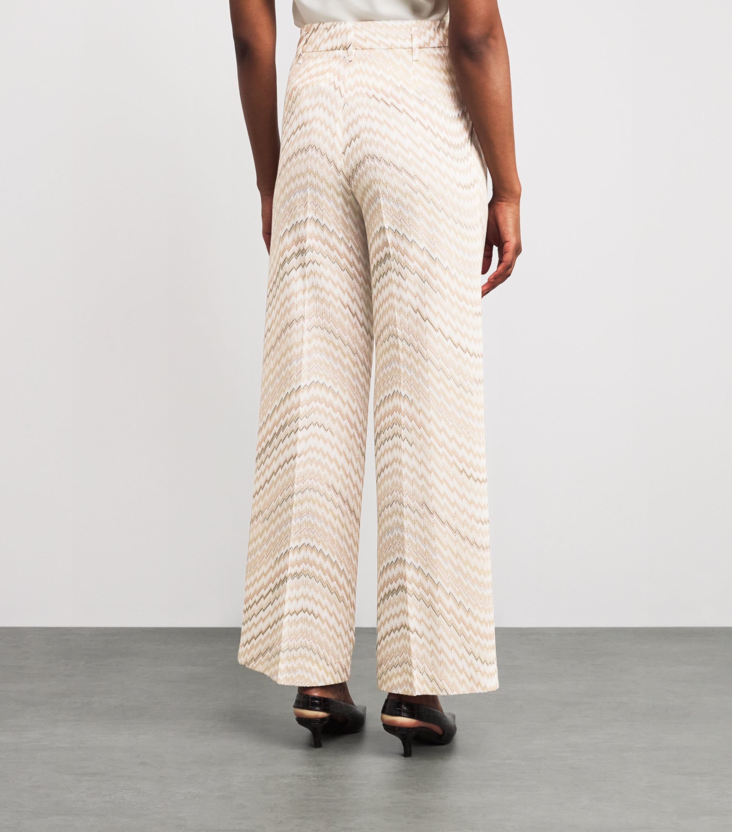 Zigzag Wide-Leg Tailored Trousers S01HS WHITE/BEIGE Image 4
