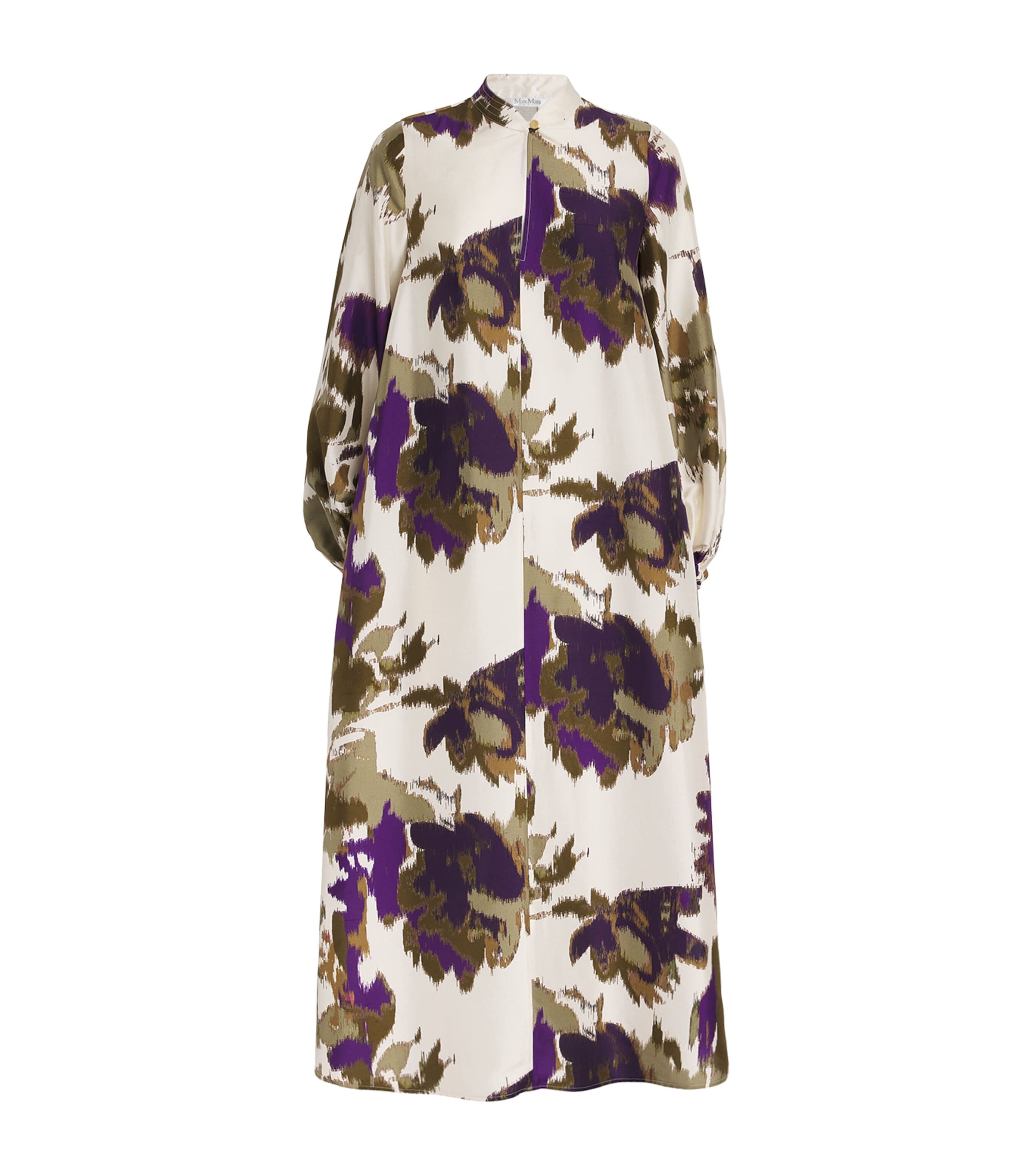 Max Mara Printed Silk Shantung Dress In White