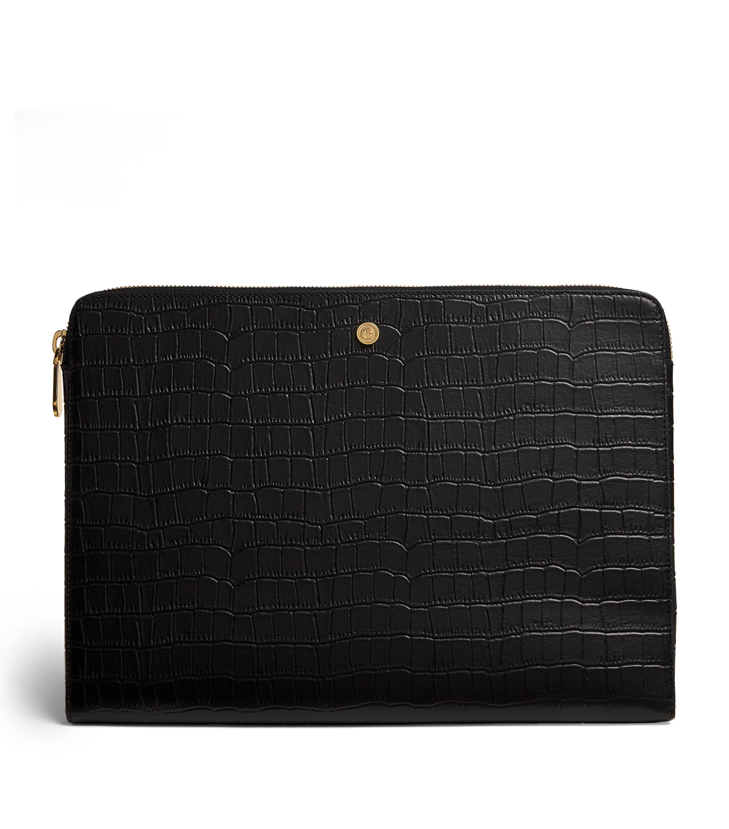 Harrods Large Croc-embossed Leather Pouch In Black