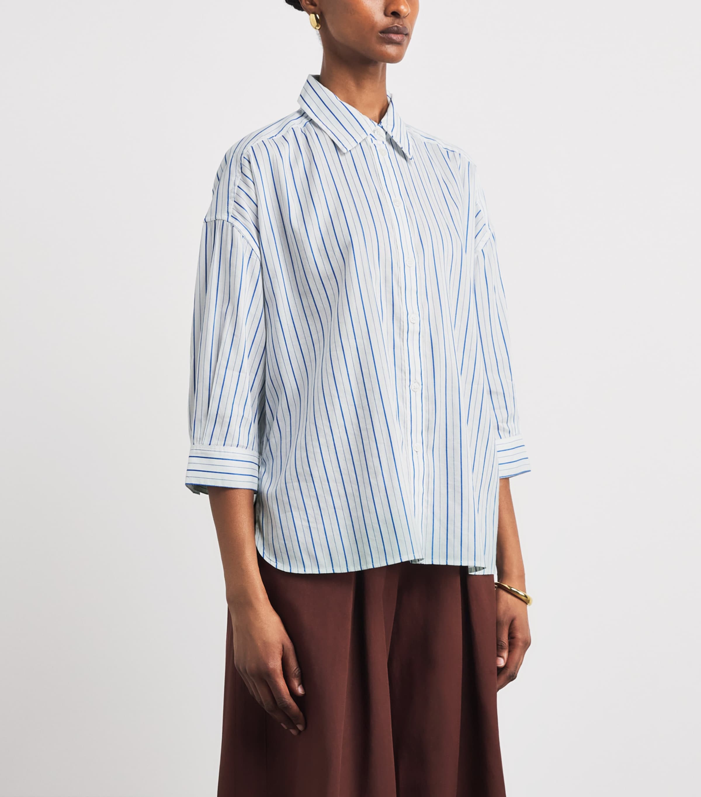 ME+EM Womens Cotton-Blend Voile Stripe Shirt Blue/white Image 4