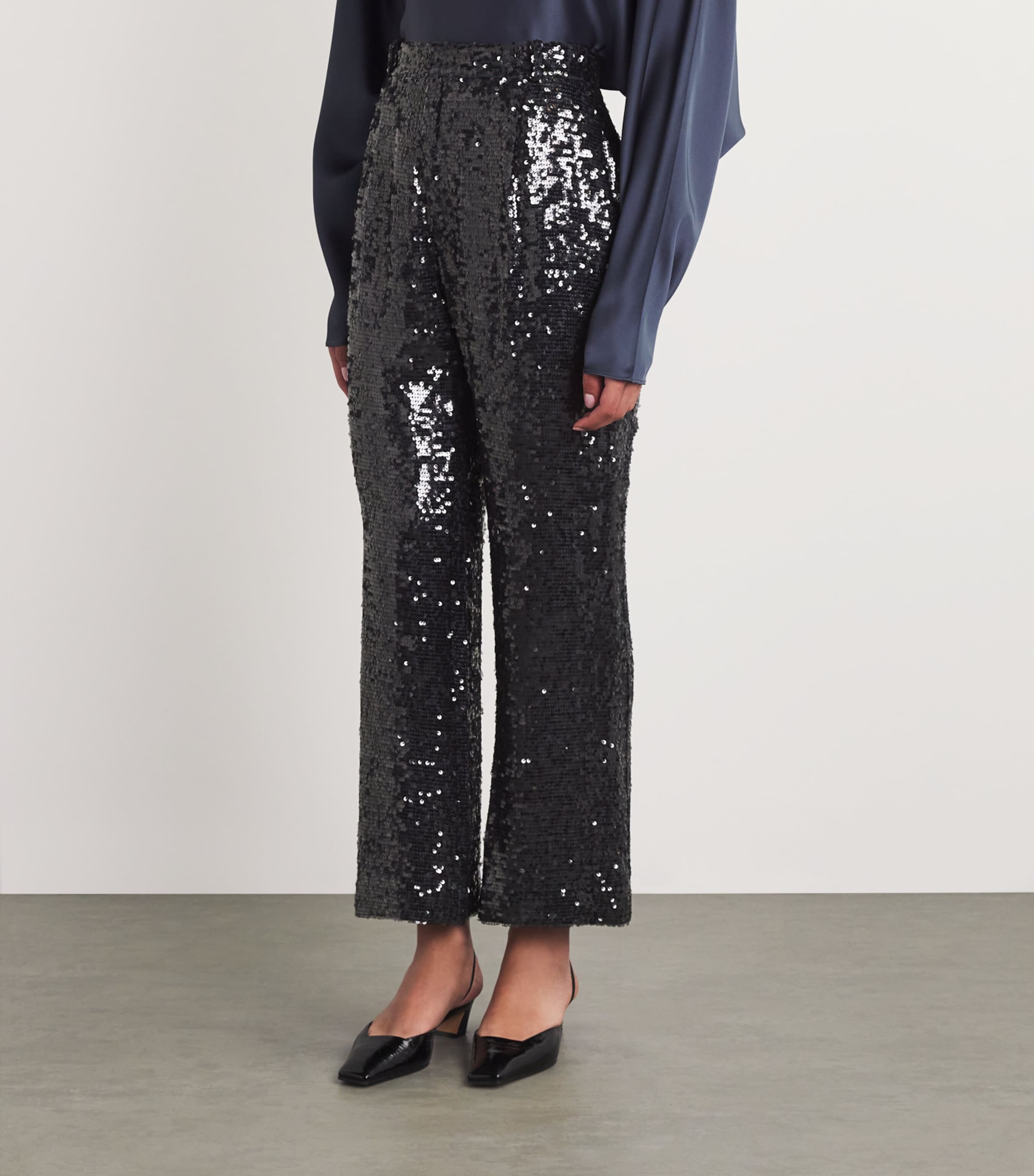 Sequin Pleated Tapered Trousers 418 MARINE Image 3