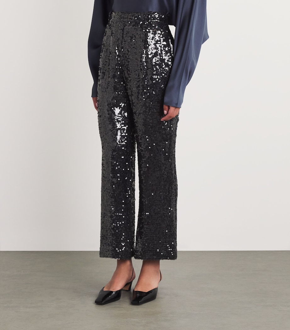 Sequin Pleated Tapered Trousers 418 MARINE Image 3