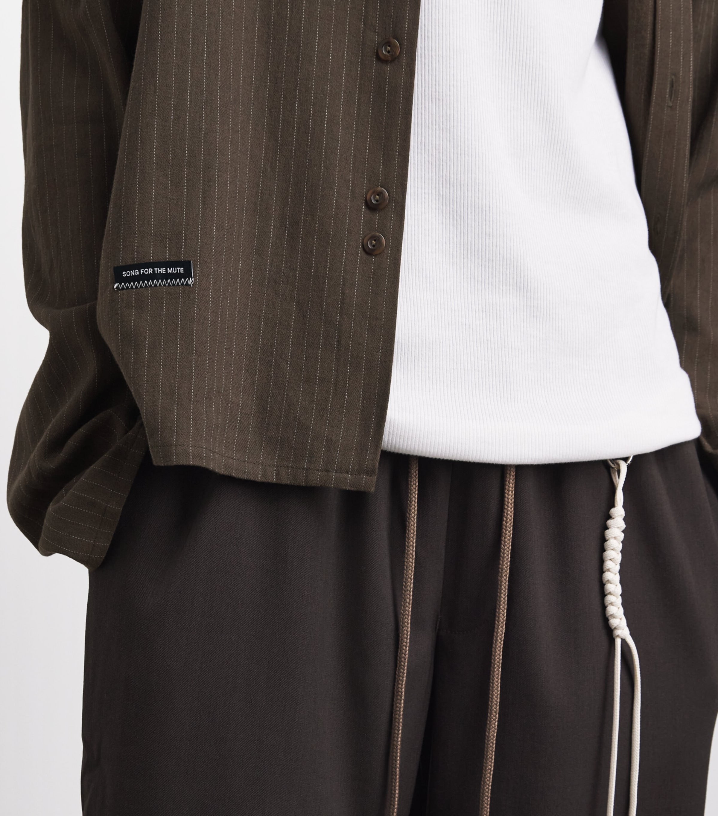 Song For The Mute Mens Stripe School Shirt Khaki Image 3