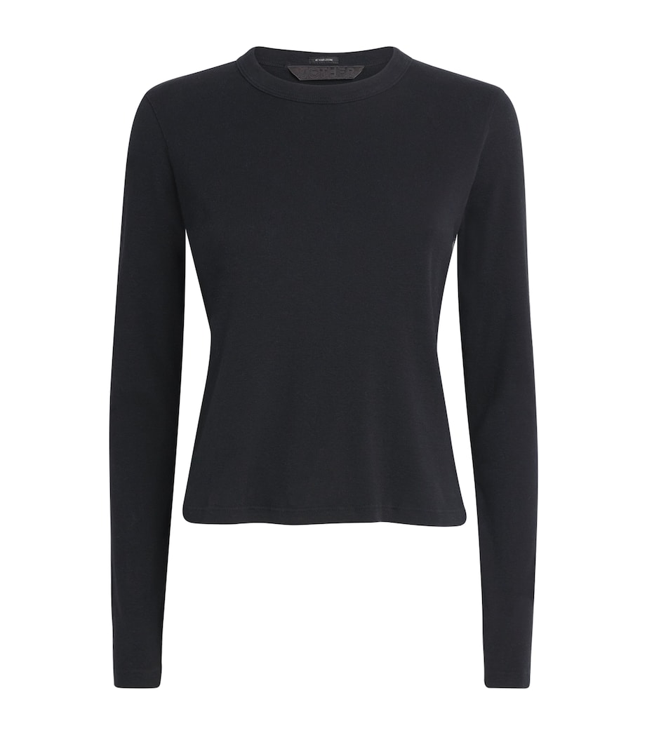 MOTHER Womens Cotton Itty Bitty Long-Sleeve T-Shirt Black Blk Image 1