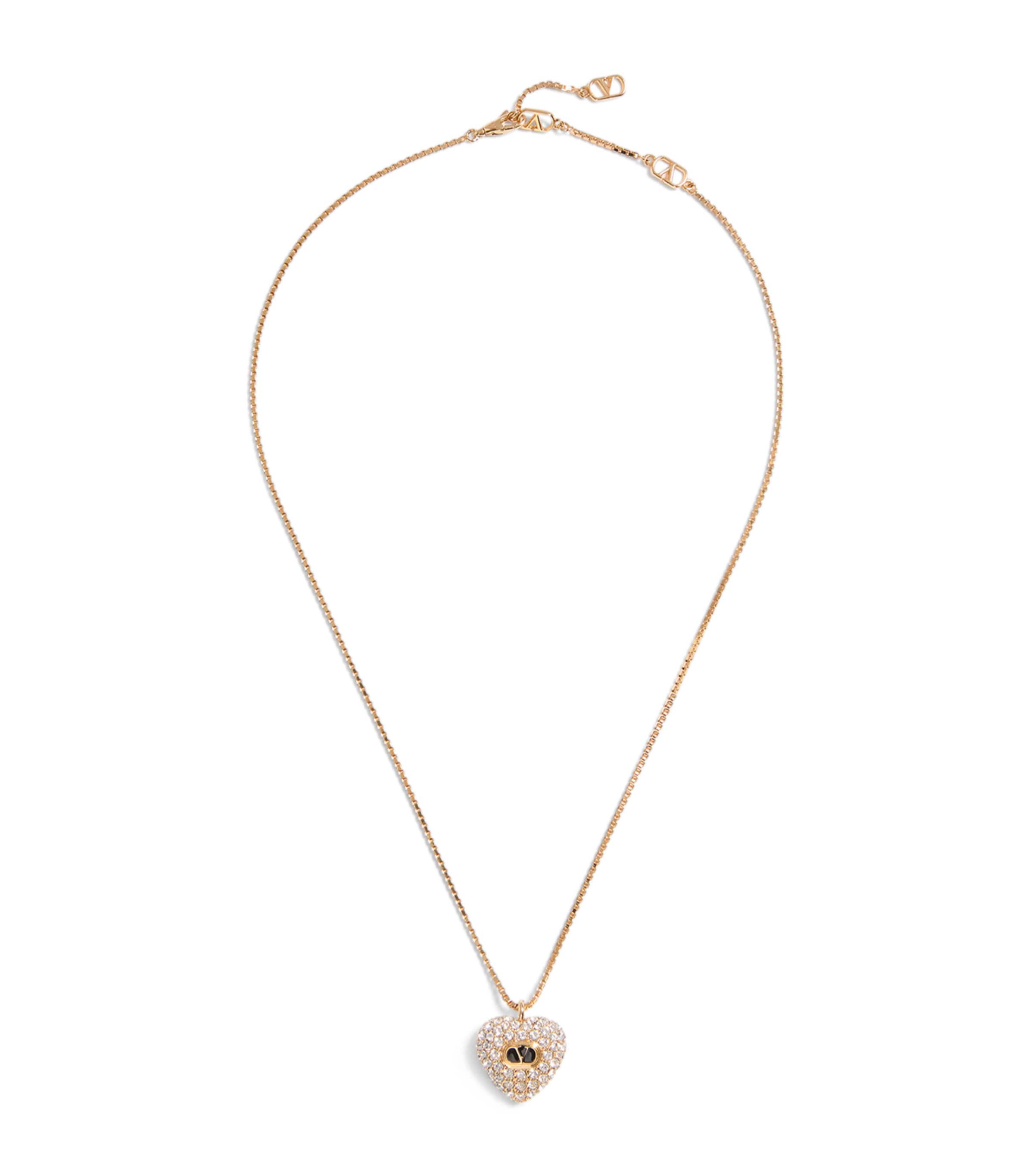 Valentino Enamel And Crystal Heart Necklaces In Gold