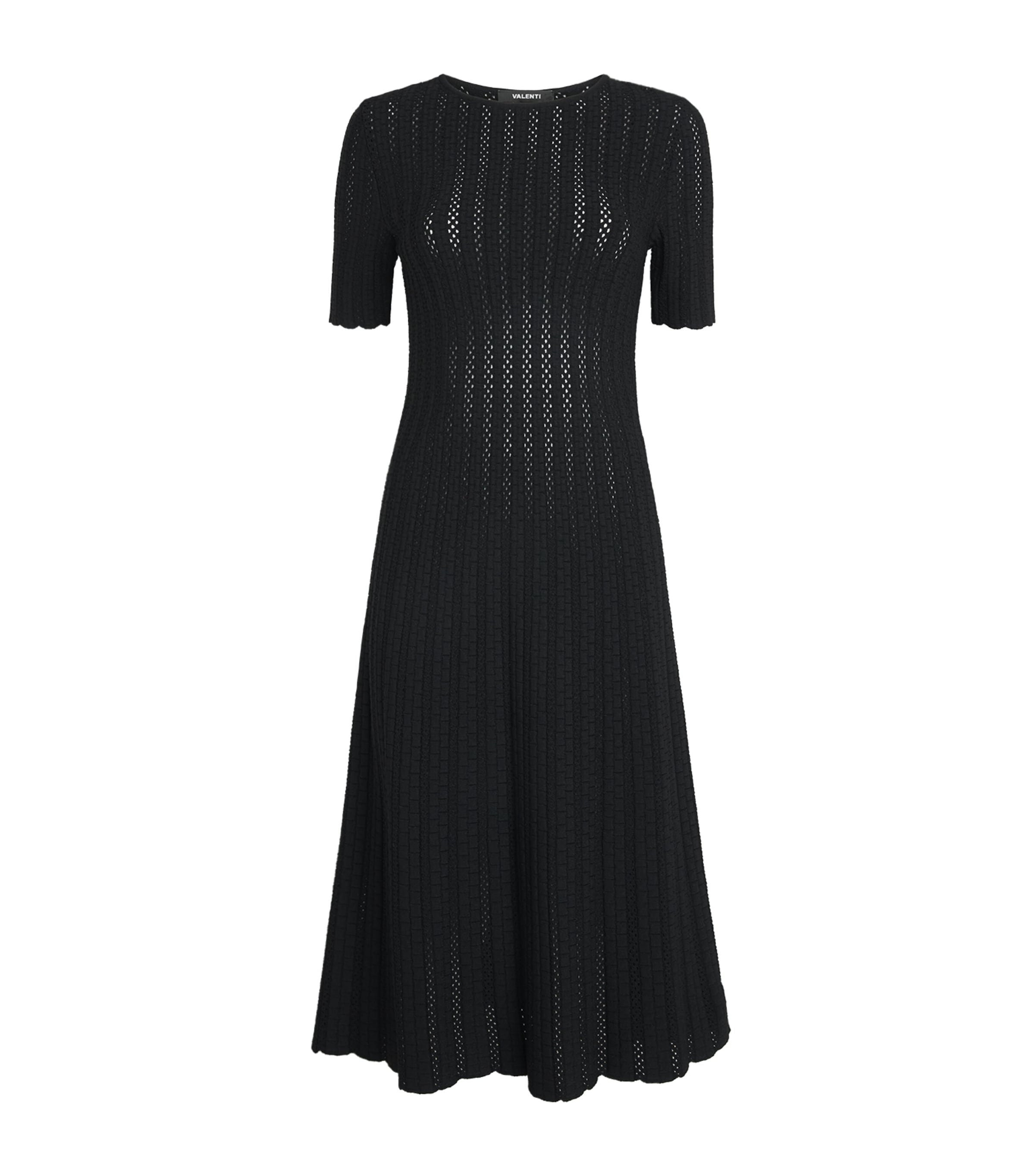 VALENTI Womens Openwork Knit Midi Dress Black Image 1