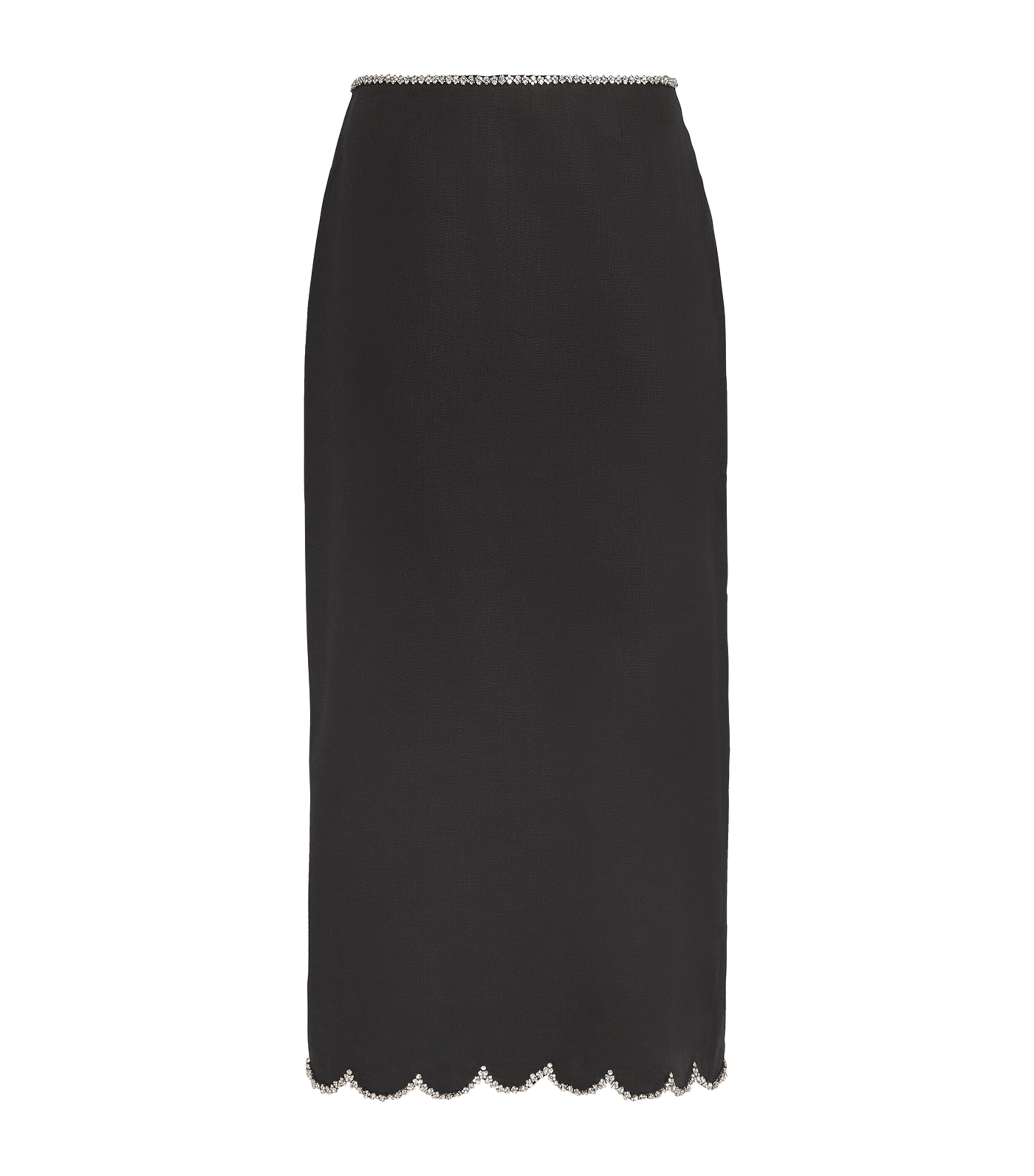 Zimmermann Black Linen Scalloped Midi Skirt | Harrods US