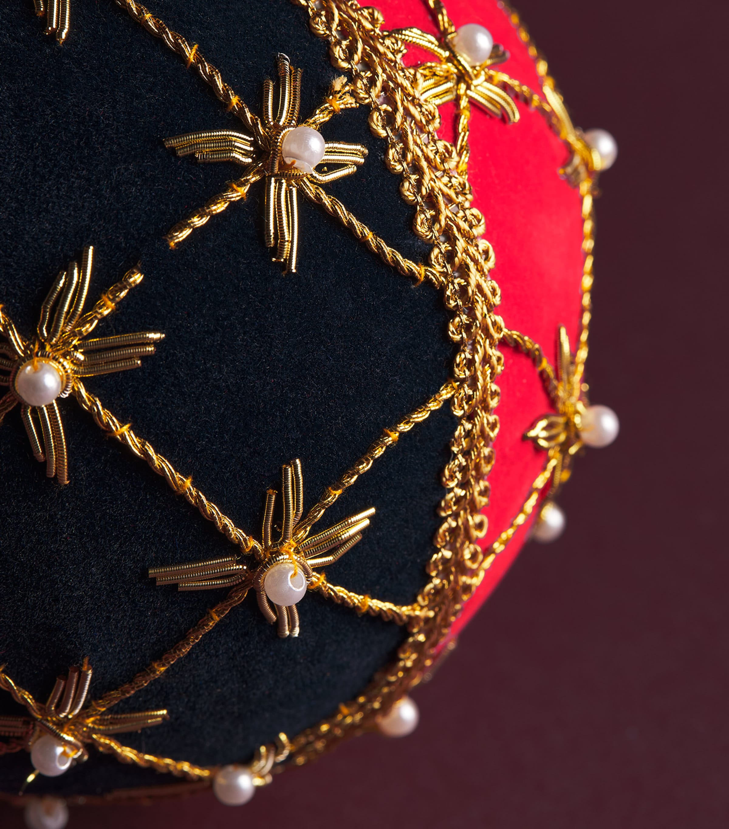 Harrods Velvet Embroidered-Star Bauble Red/blue/gold Image 2