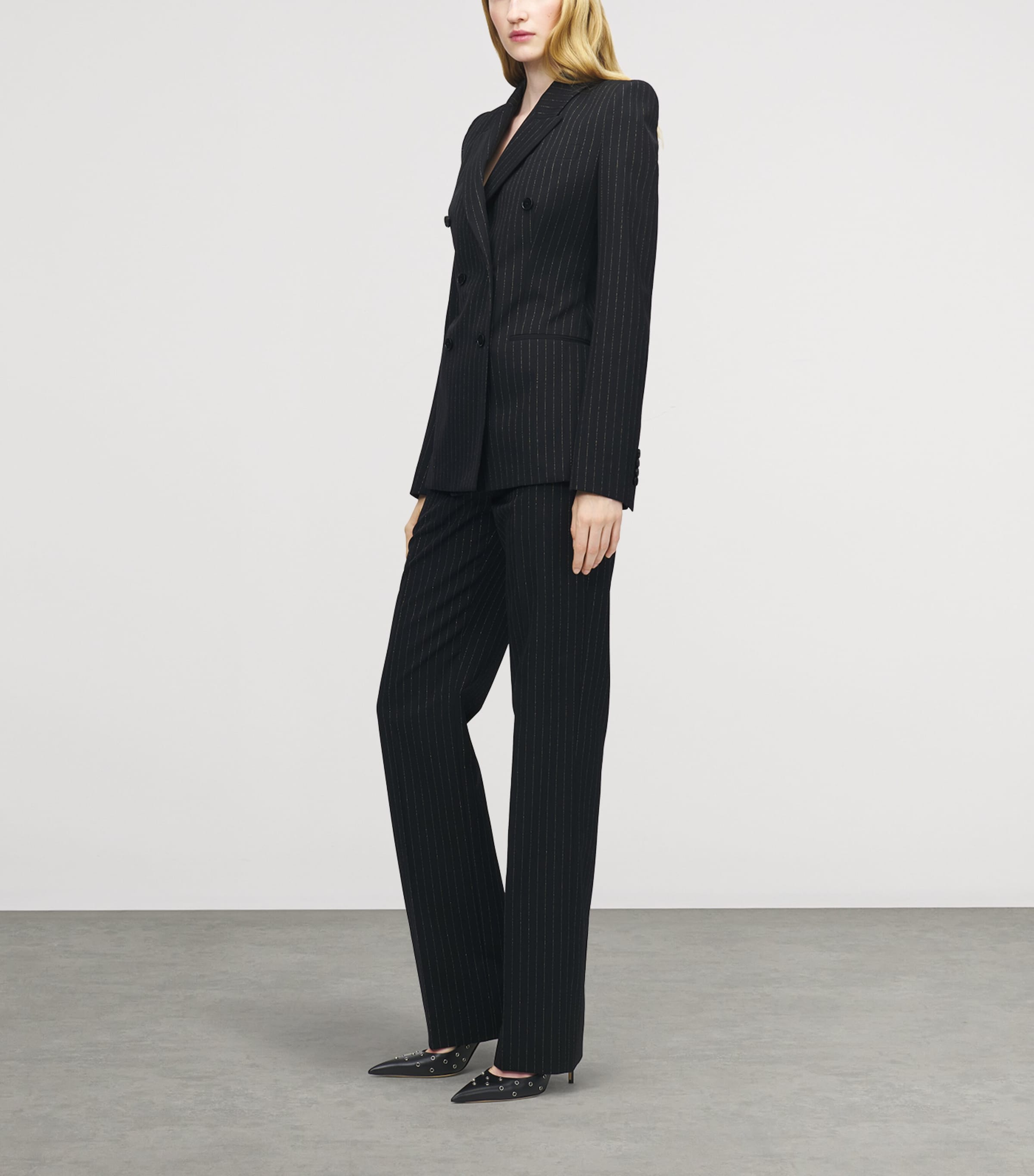 McQueen Womens Wool Embroidered Pinstripe Trousers Image 3