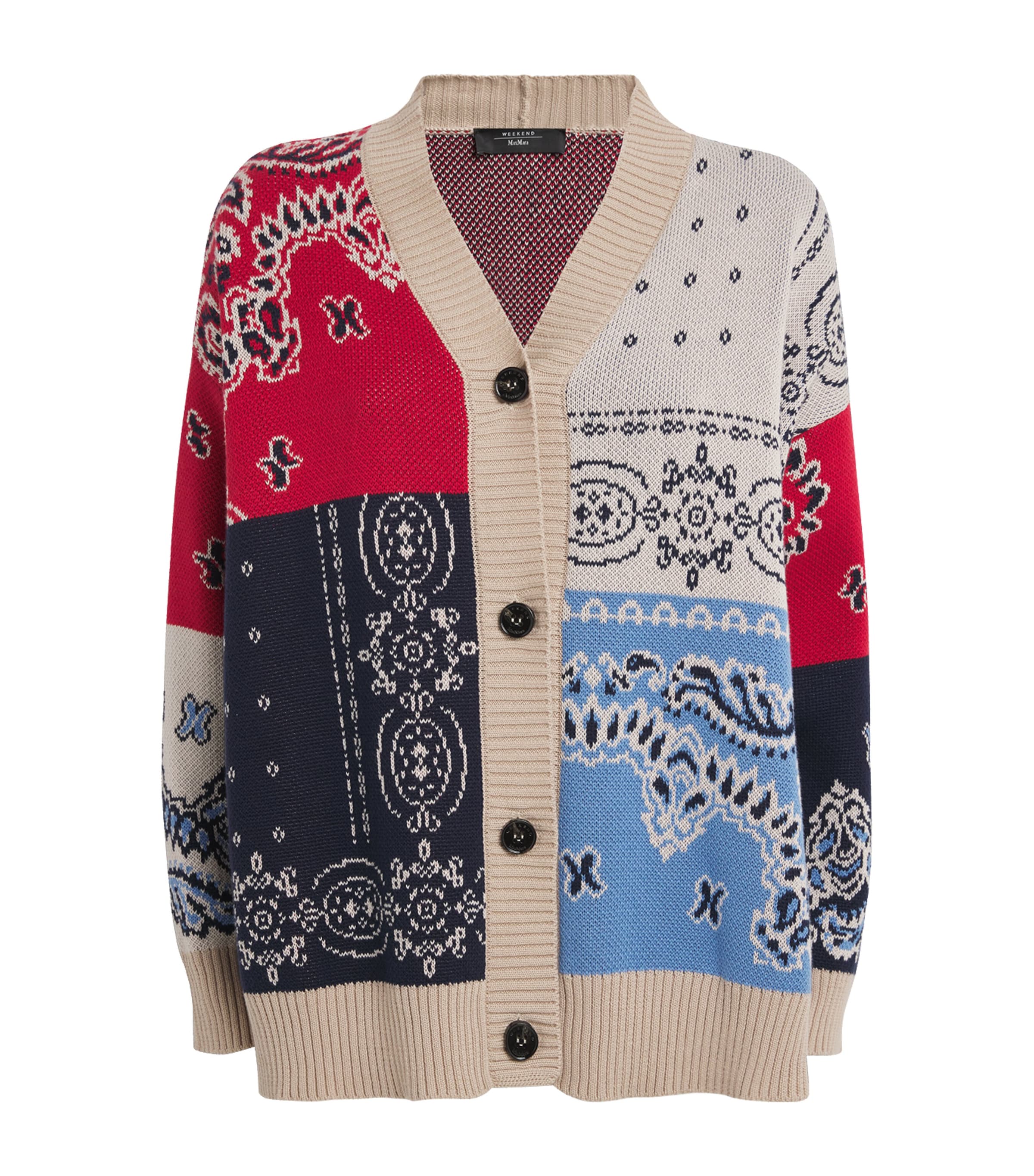 Weekend Max Mara Cotton Oversized Jacquard Cardigan In Multi