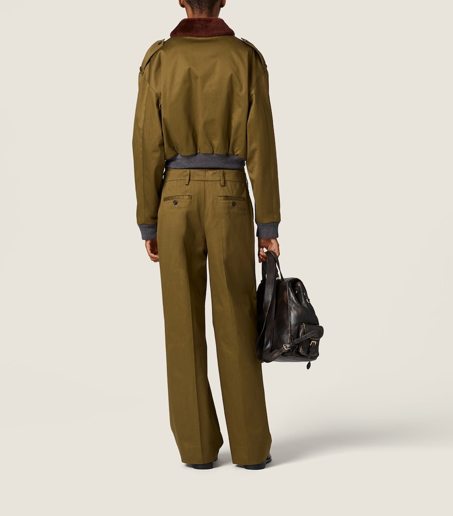 Miu Miu Womens Cotton Twill Trousers Green Image 3