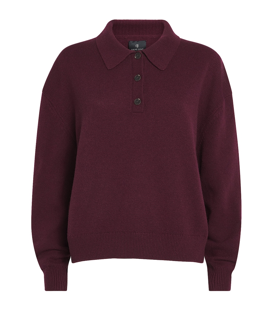 ANINE BING Womens Cashmere Lee Polo Sweater Burgundy Image 1