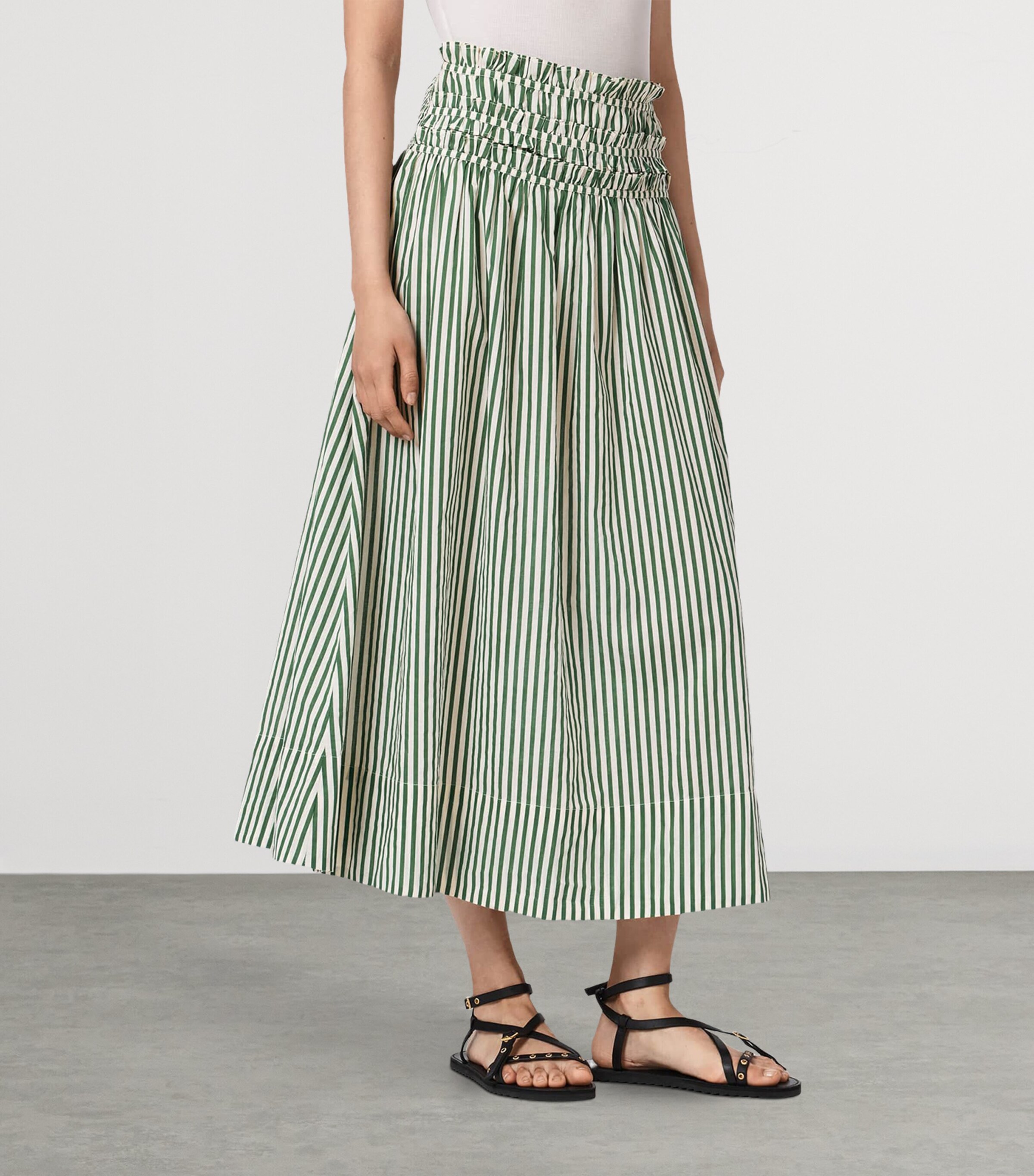 AllSaints Womens Organic Cotton Kali Maxi Skirt Apple Green/white Image 3