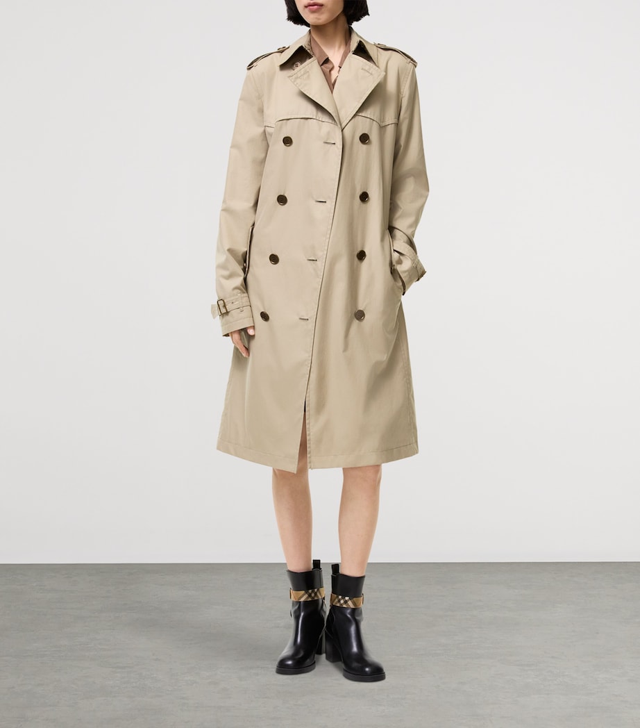 Burberry Womens Tropical Gabardine Foxfield Long Trench Coat Saltmarsh Beige Image 4