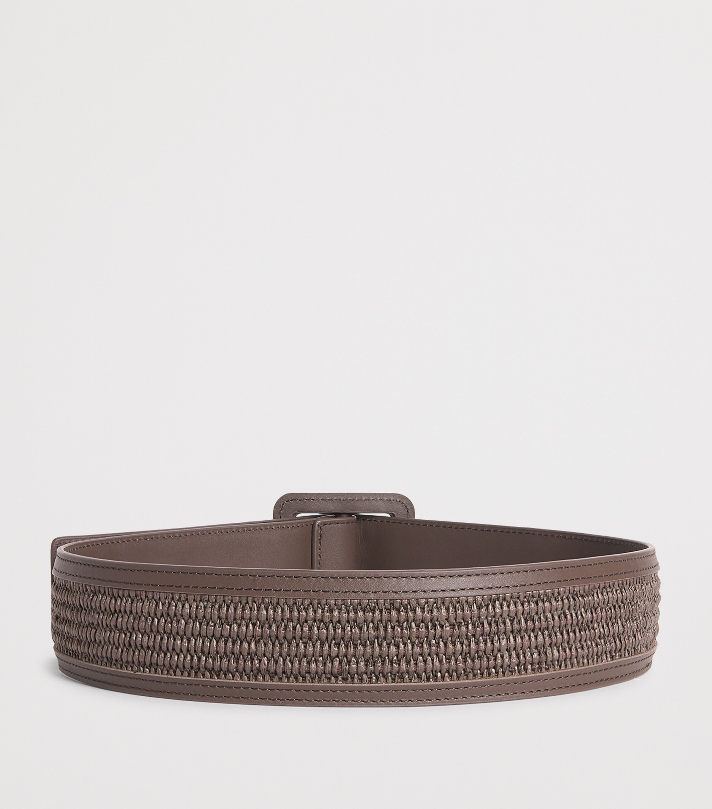 Leather Braided-Trim Belt DARK BOWN Image 3