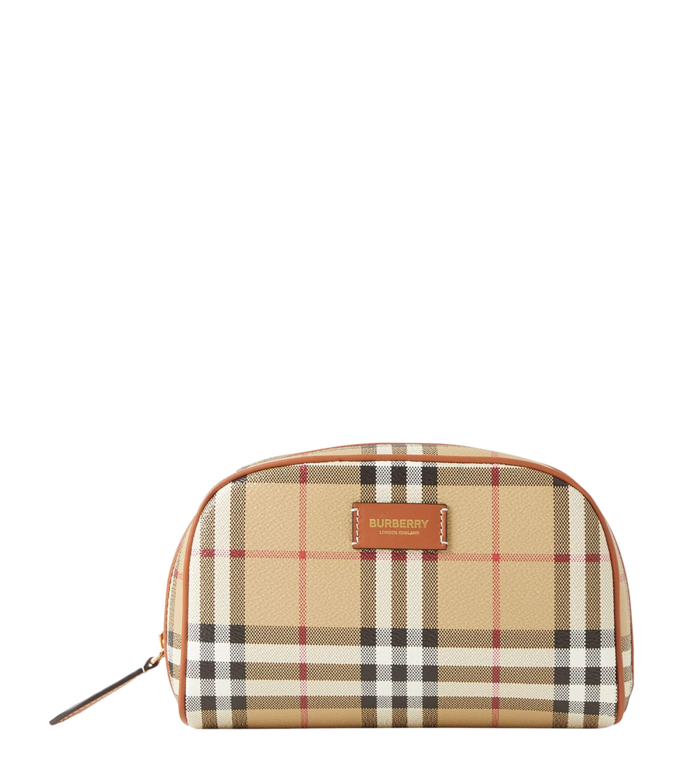 Burberry Patterned Leather Trim Top Handle Clutch In Beige