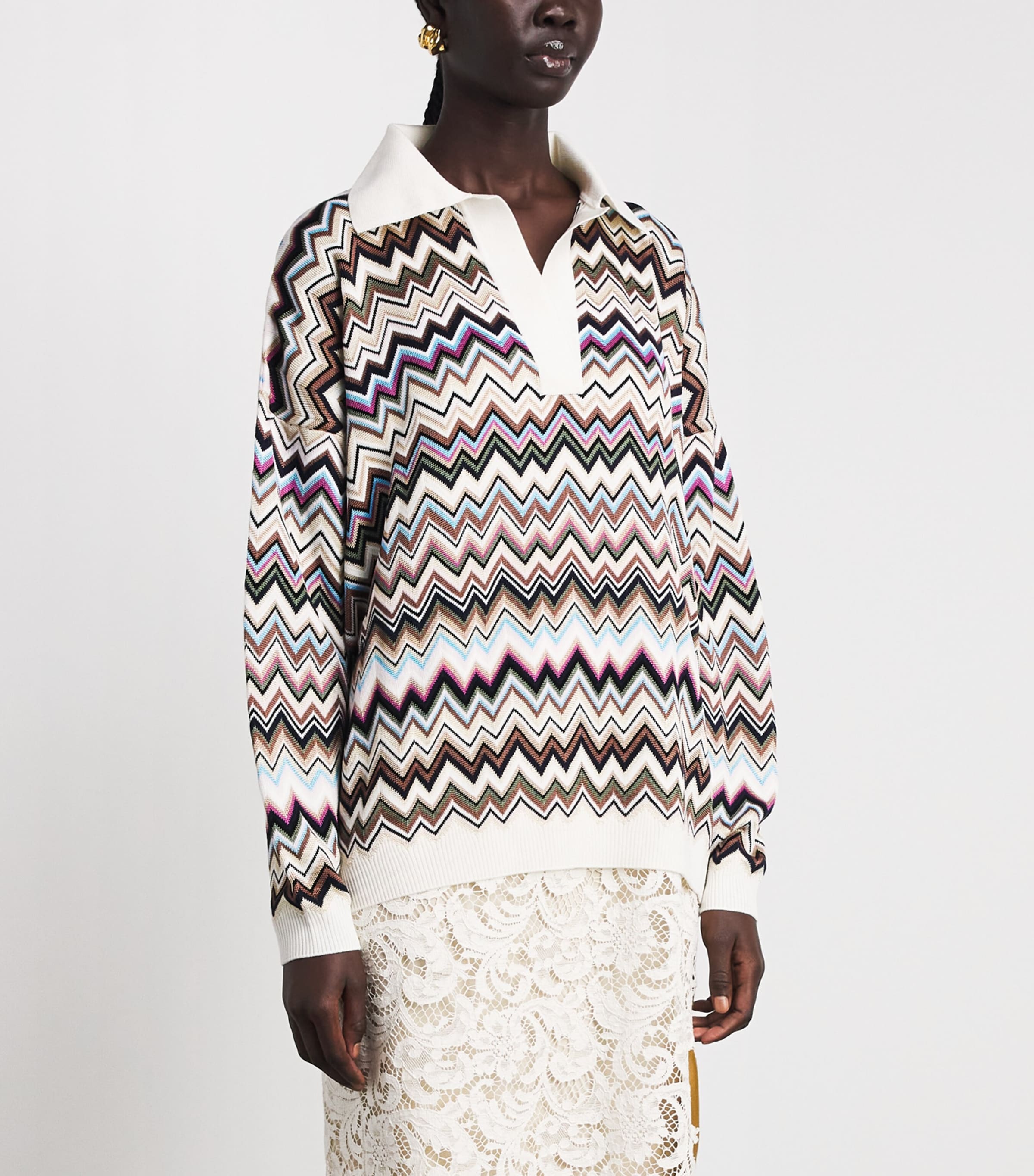Missoni Womens Chevron Polo Shirt Smsplmtcl Bl,fsa,ntl Image 4