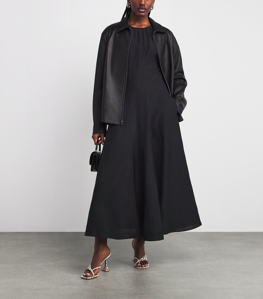 Balloon-Sleeve Midi Dress 001 BLACK Image 2