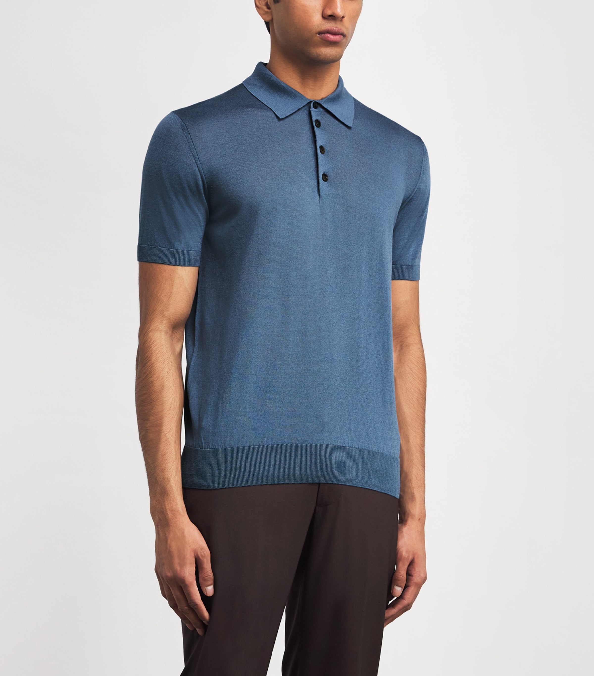 Silk-Cotton Polo Shirt 06 LIGHT BLUE Image 3