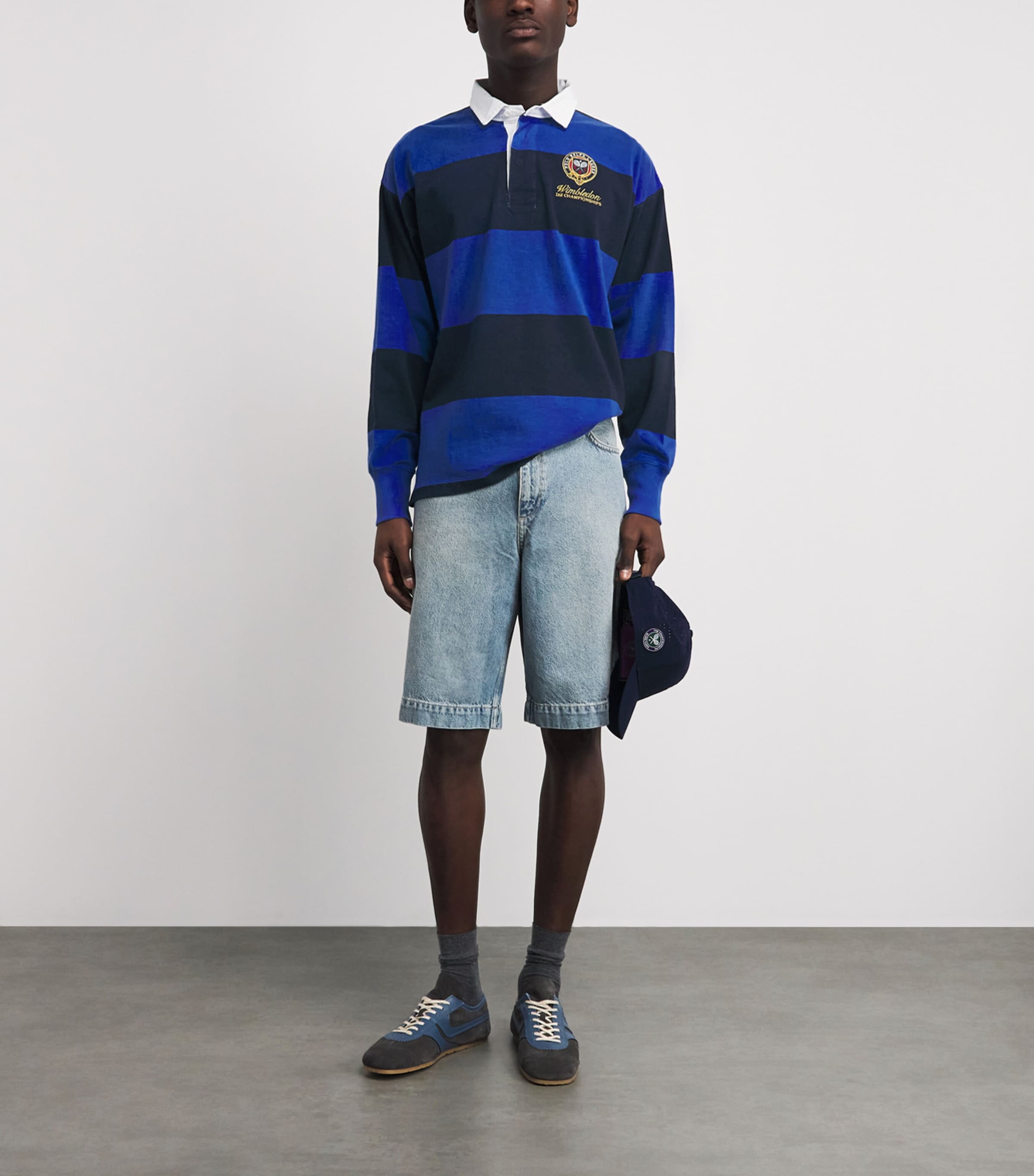 RLX Ralph Lauren Mens x Wimbledon Stripe Rugby Shirt Collegt Blu/refnd Nv Image 2