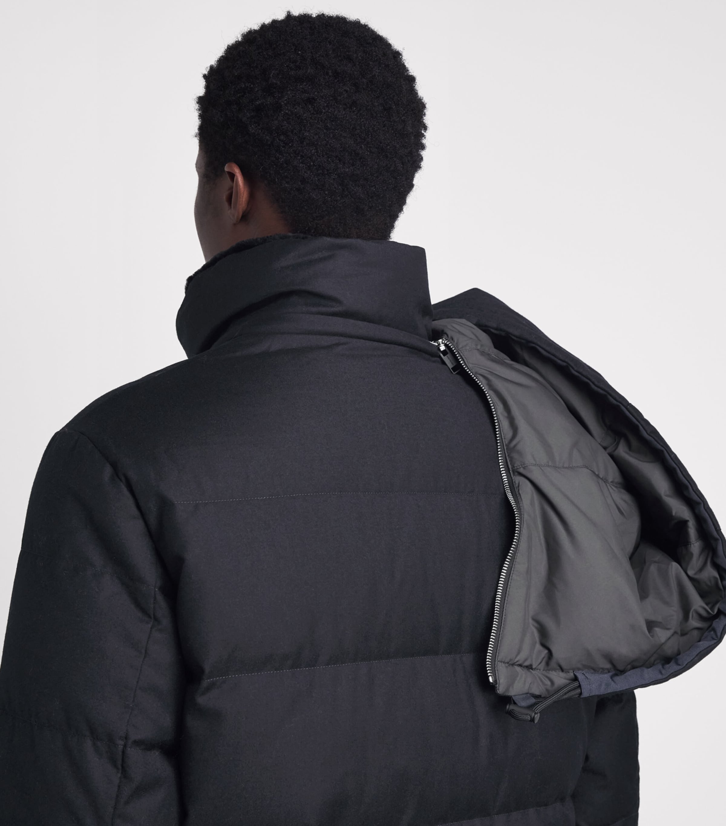 Yves Salomon Mens Down Wool-Silk Hooded Parka Dark Navy Image 3
