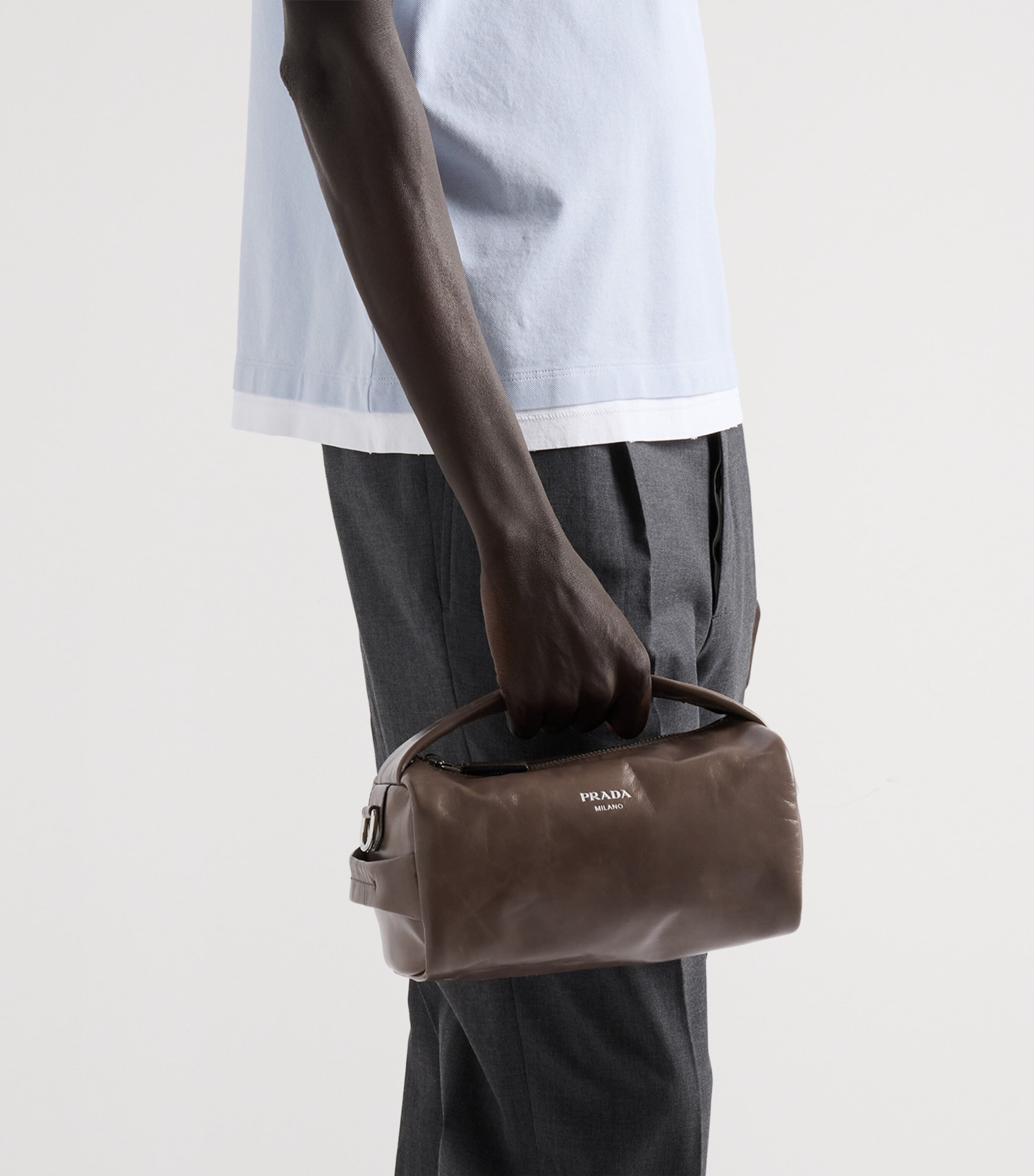 Prada Leather Shoulder Bag Grey Image 2