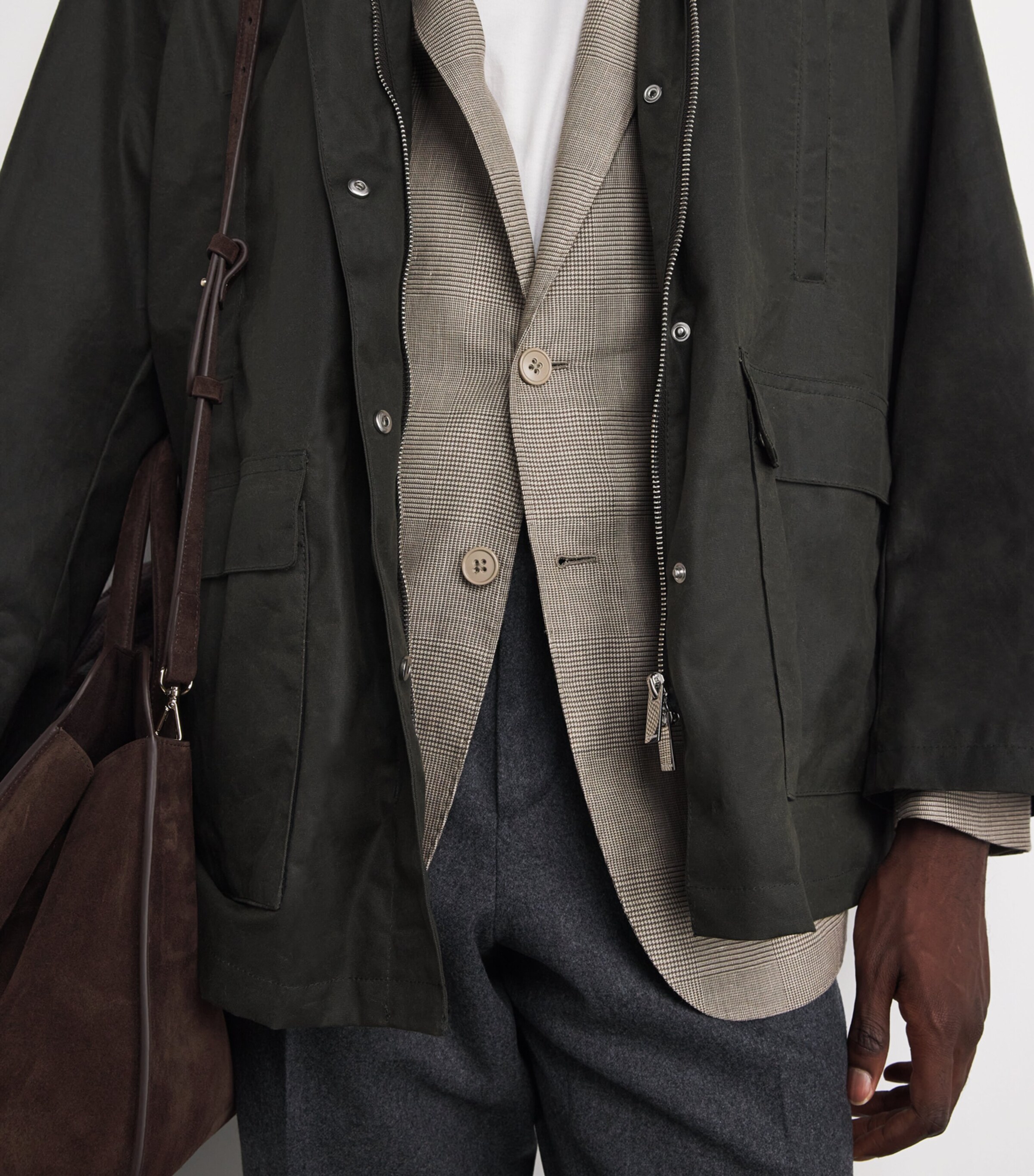 Ralph Lauren Purple Label Mens Linen-Silk Check Kent Blazer Summer Sand/ Truffle Image 6
