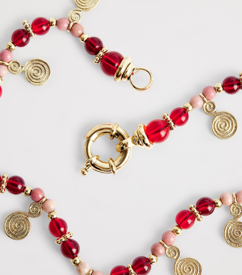 Rixo Gold-Plated Beaded Tala Necklace Burgundy Image 3