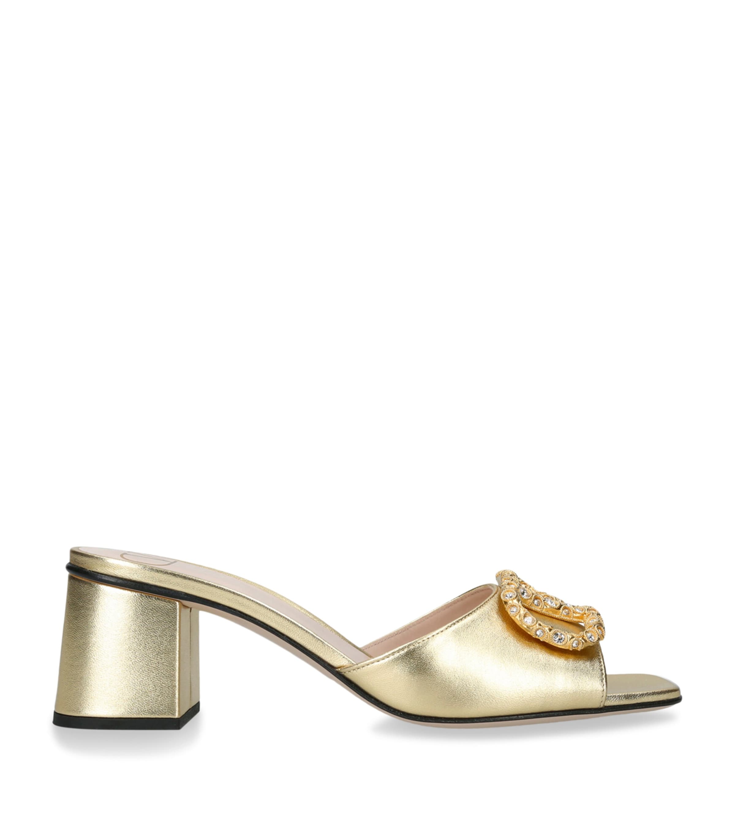Valentino Garavani Leather Vlogo Mules 60 In Gold