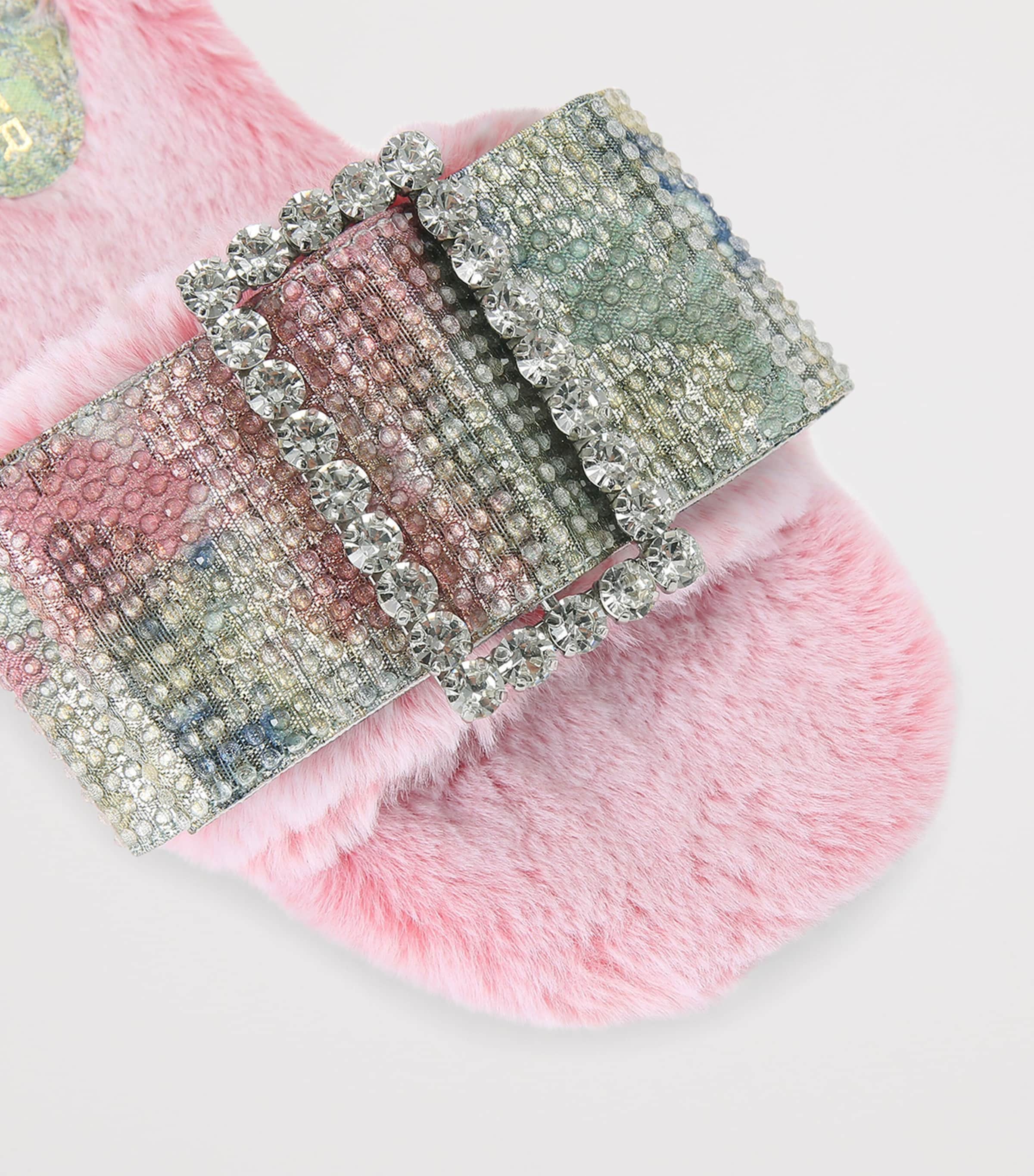 Faux Fur Bow Sandals PALE PINK Image 3