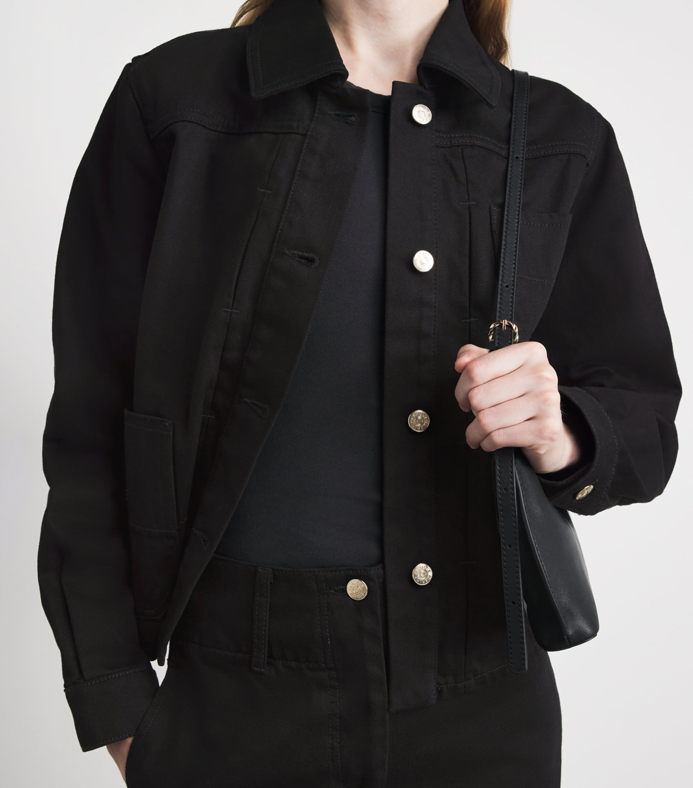 Claudie Pierlot Womens Contrast-Stitch Denim Jacket Black Denim Image 3