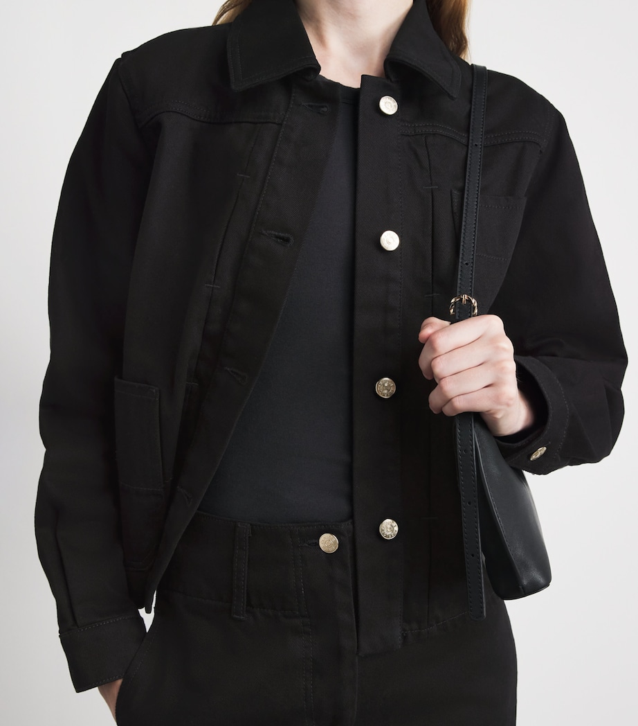 Claudie Pierlot Womens Contrast-Stitch Denim Jacket Black Denim Image 3