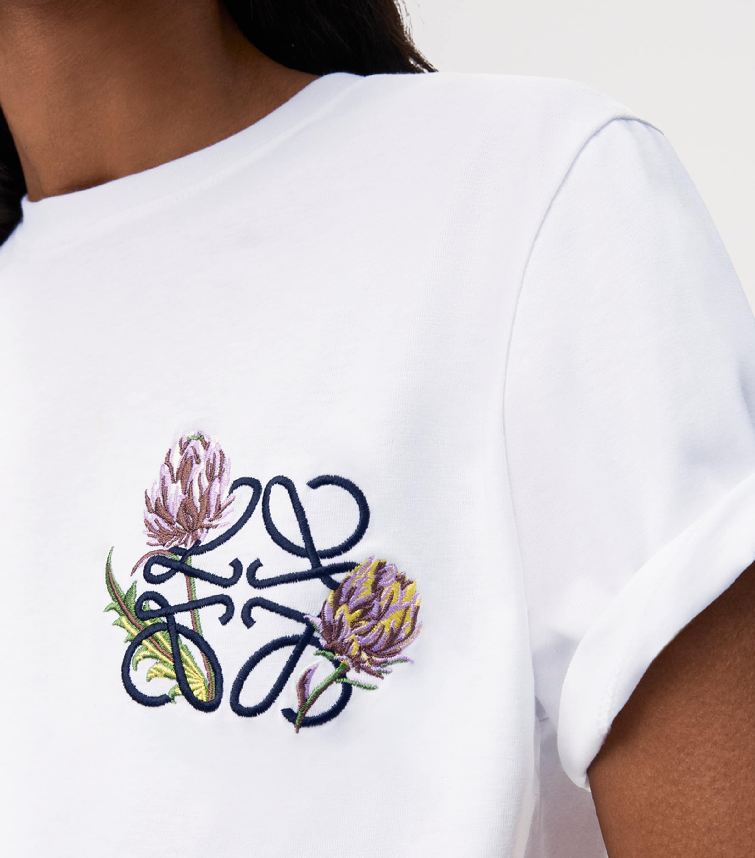 LOEWE Womens x Paula’s Ibiza Stretch-Cotton Anagram T-Shirt White Image 5