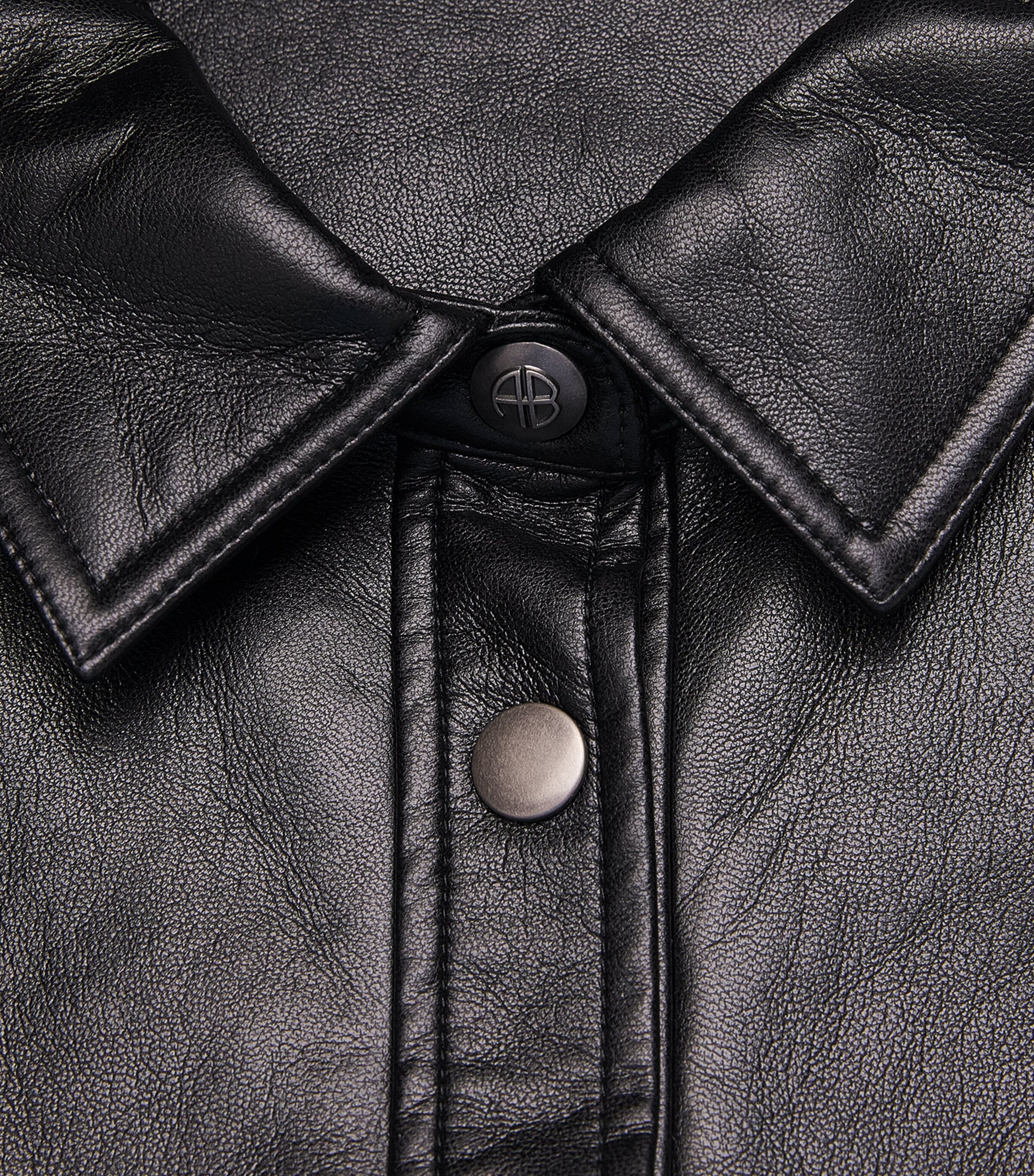 ANINE BING Womens Leather-Blend Dante Shirt Black Image 6