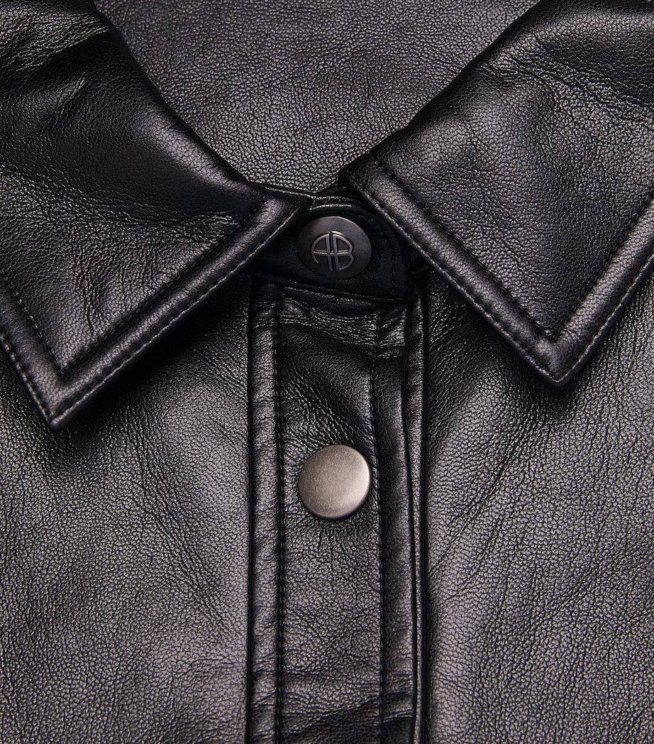 ANINE BING Womens Leather-Blend Dante Shirt Black Image 6