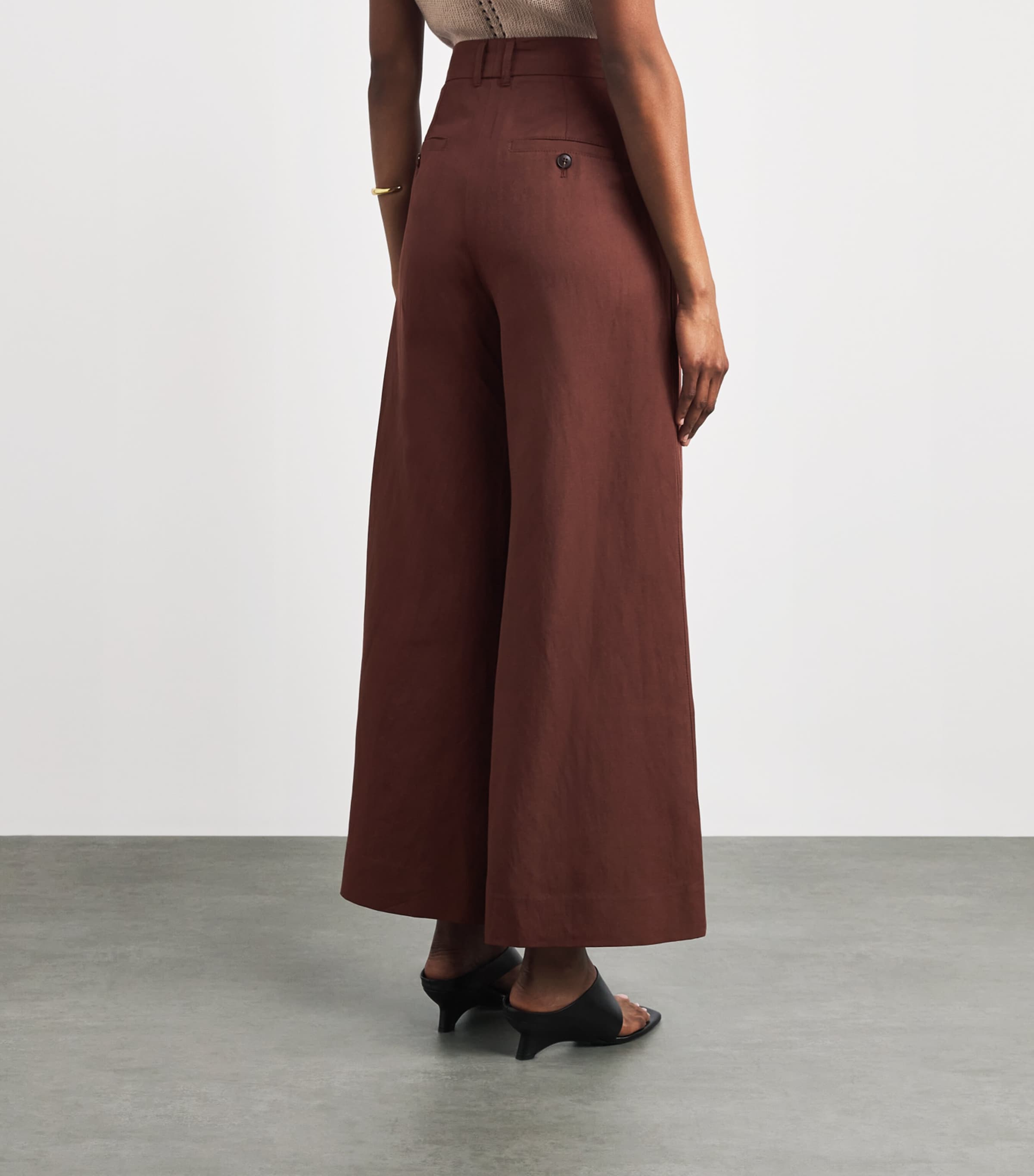 ME+EM Womens Pleated Wide-Leg Trousers Cinnamon Brown Image 5