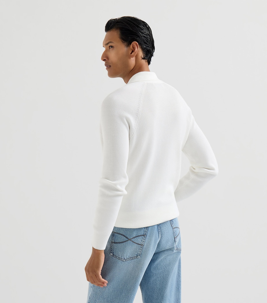 Brunello Cucinelli Mens Cotton Rib-Knit Polo Sweater Image 5