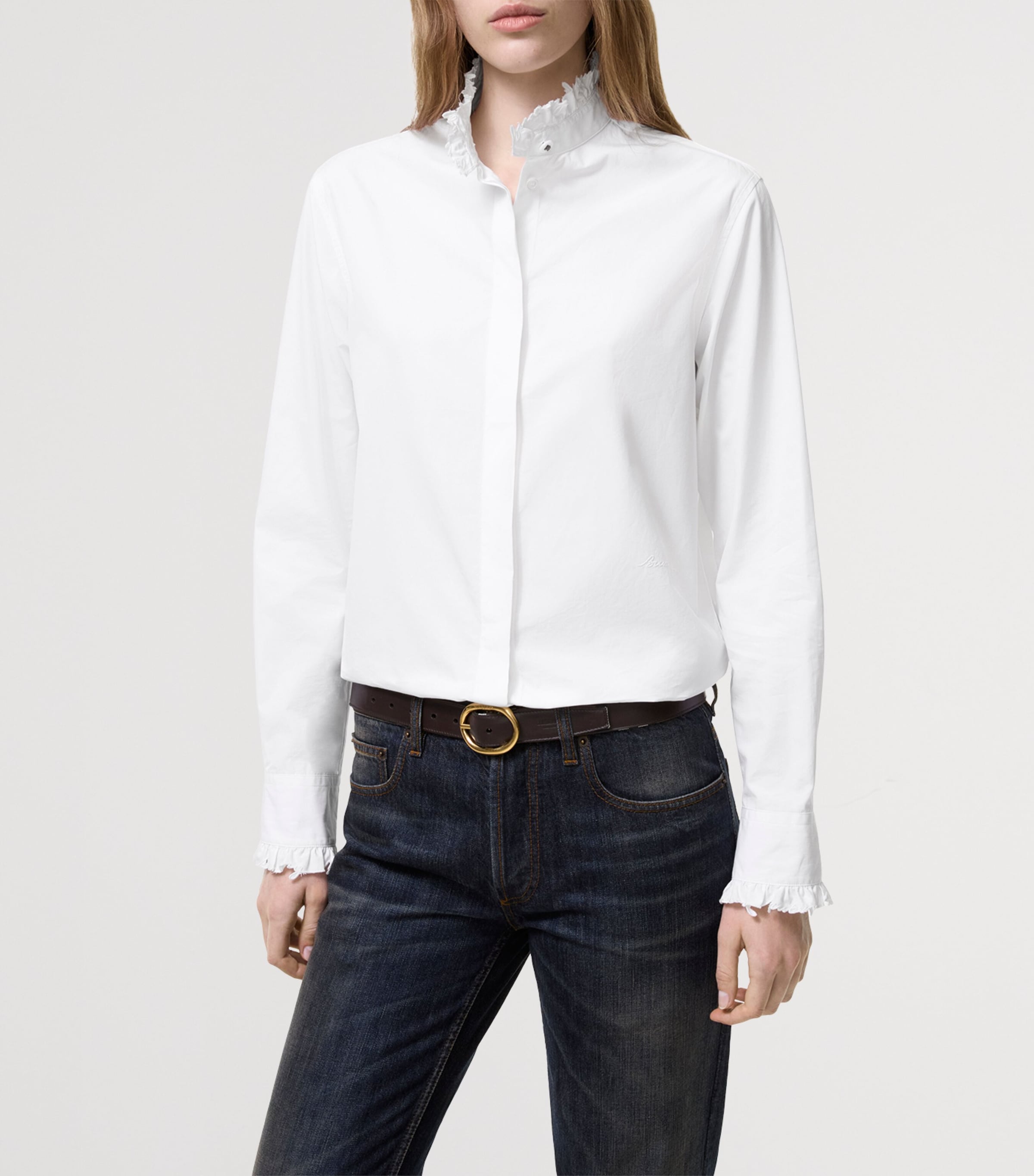 Burberry Womens Cotton Poplin Ruffle Shirt Optic White Image 2