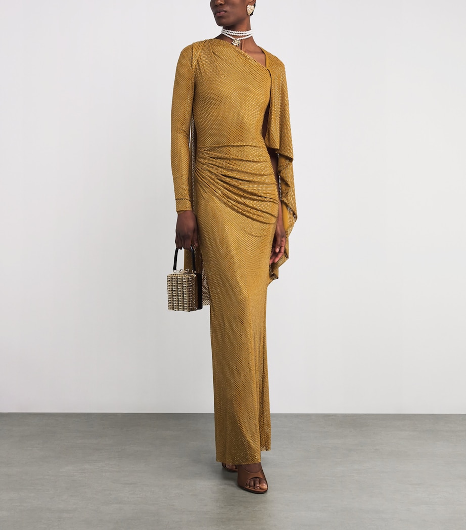 Rhinestone Drape Maxi Dress GOLD Image 2