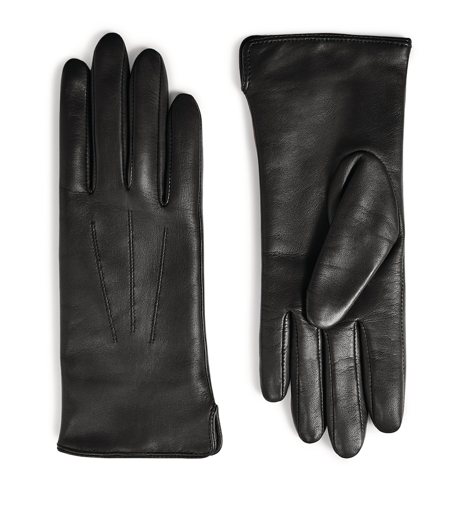 Women's Cashmere-Wool-Lined Leather Gloves (Small) BLACK Image 1