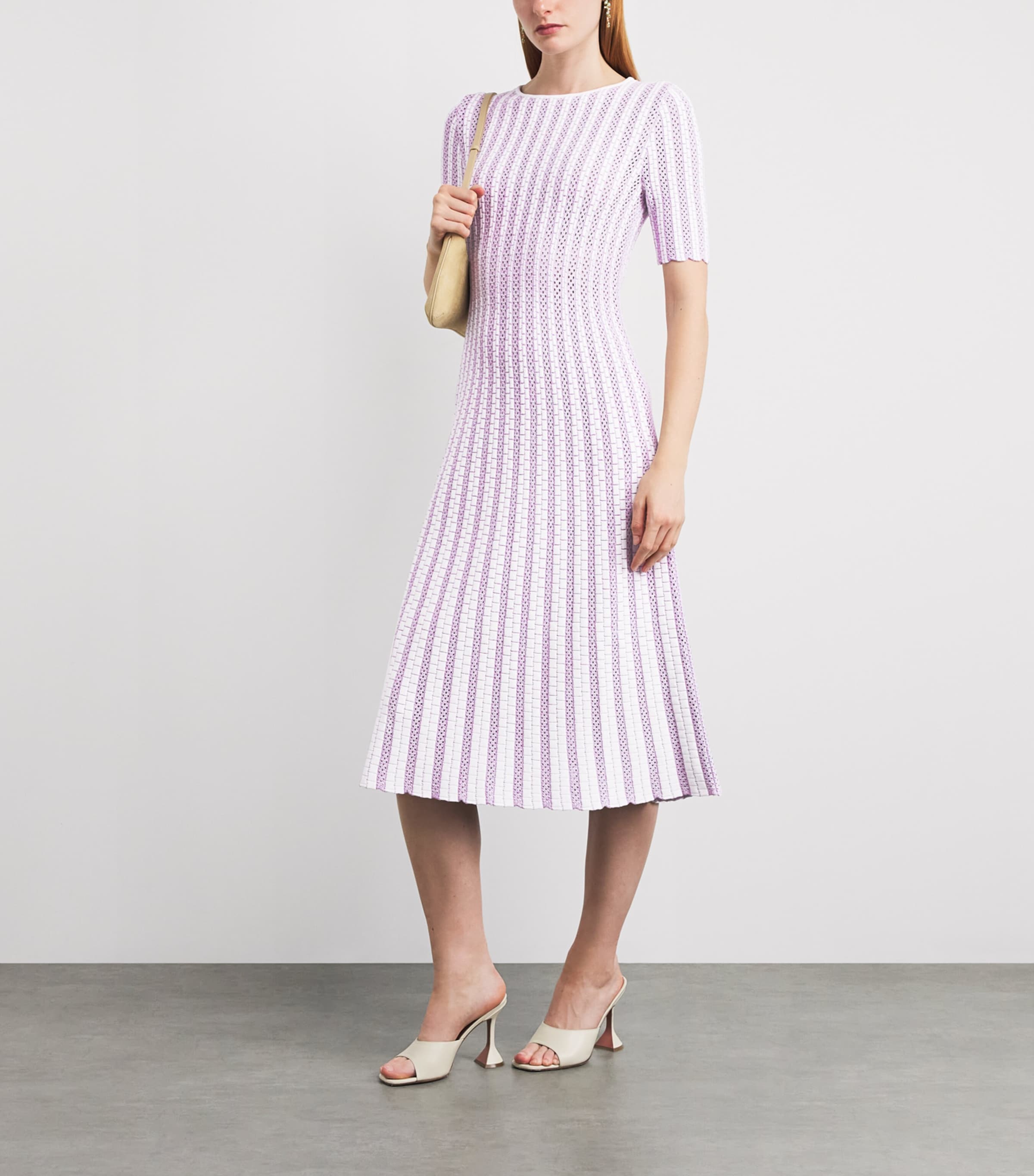 VALENTI Womens Openwork Knit Margherita Midi Dress White Lilac Image 2