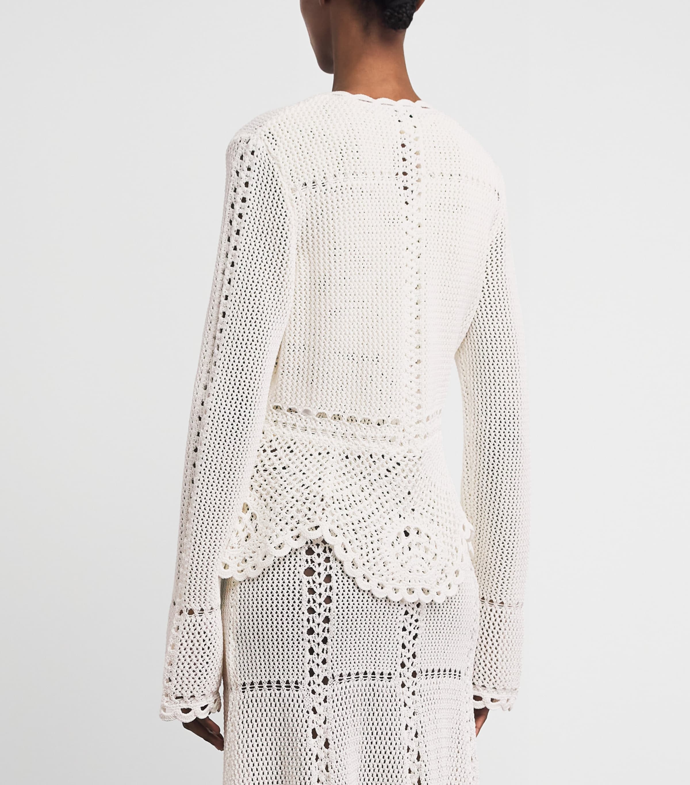 Erdem Womens Cotton Crochet Peplum Cardigan Ivory Image 5