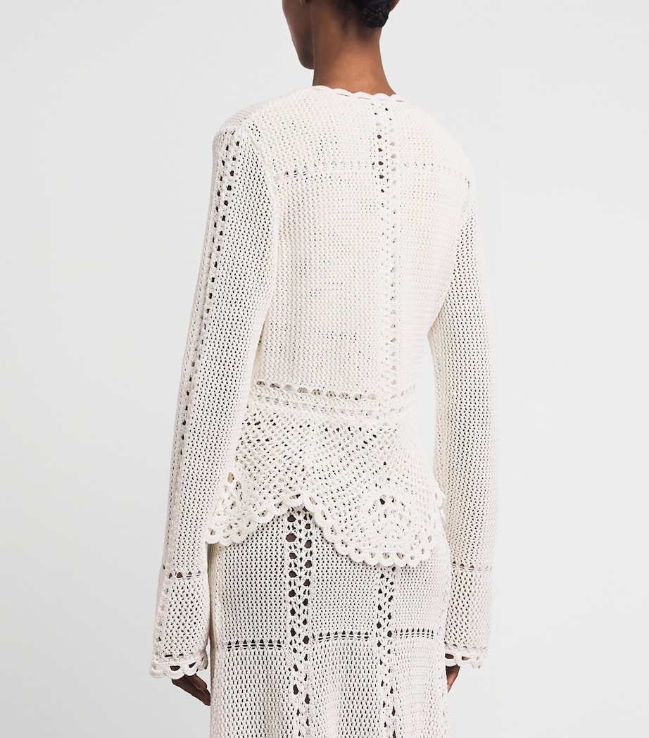 Erdem Womens Cotton Crochet Peplum Cardigan Ivory Image 5