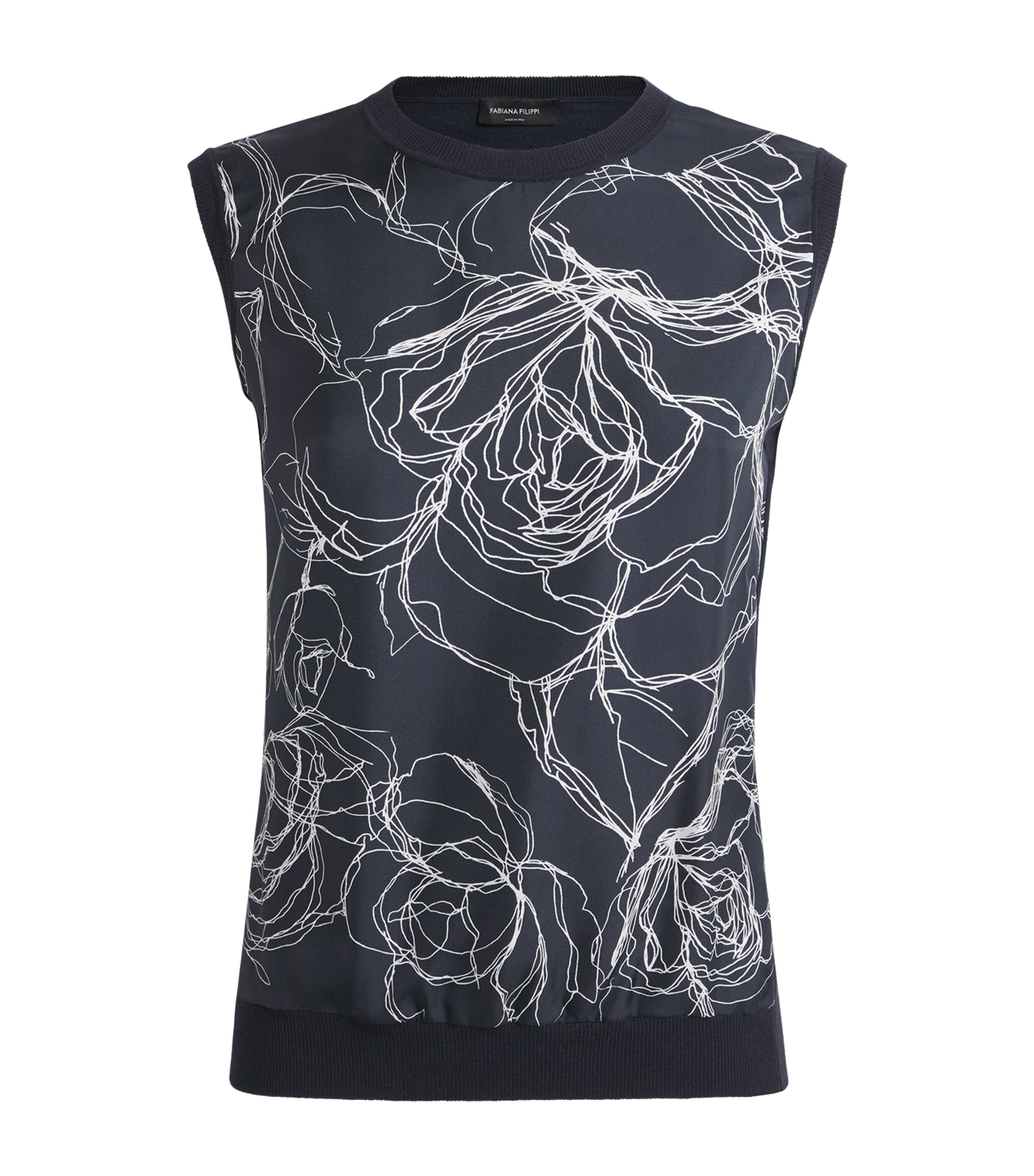 Fabiana Filippi Womens Silk-Blend Floral Sleeveless Blouse Blu Notte Image 1