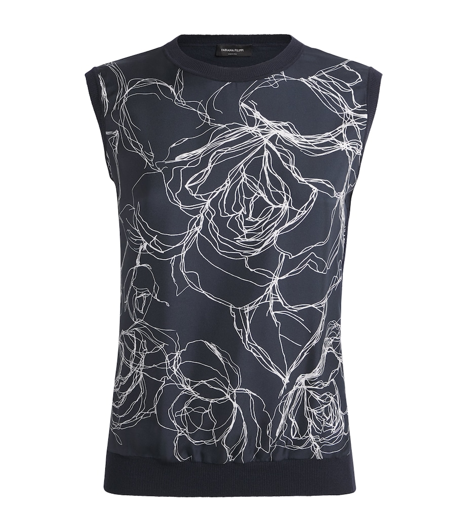 Fabiana Filippi Womens Silk-Blend Floral Sleeveless Blouse Blu Notte Image 1